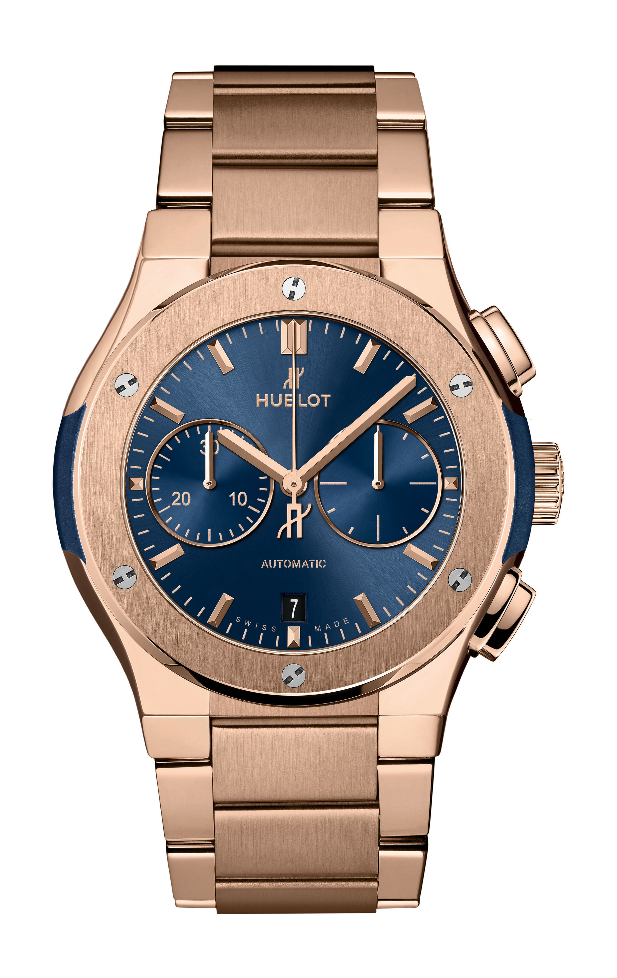 Hublot Classic Fusion Chronograph King Gold Blue Bracelet luxury timepiece - detailed view