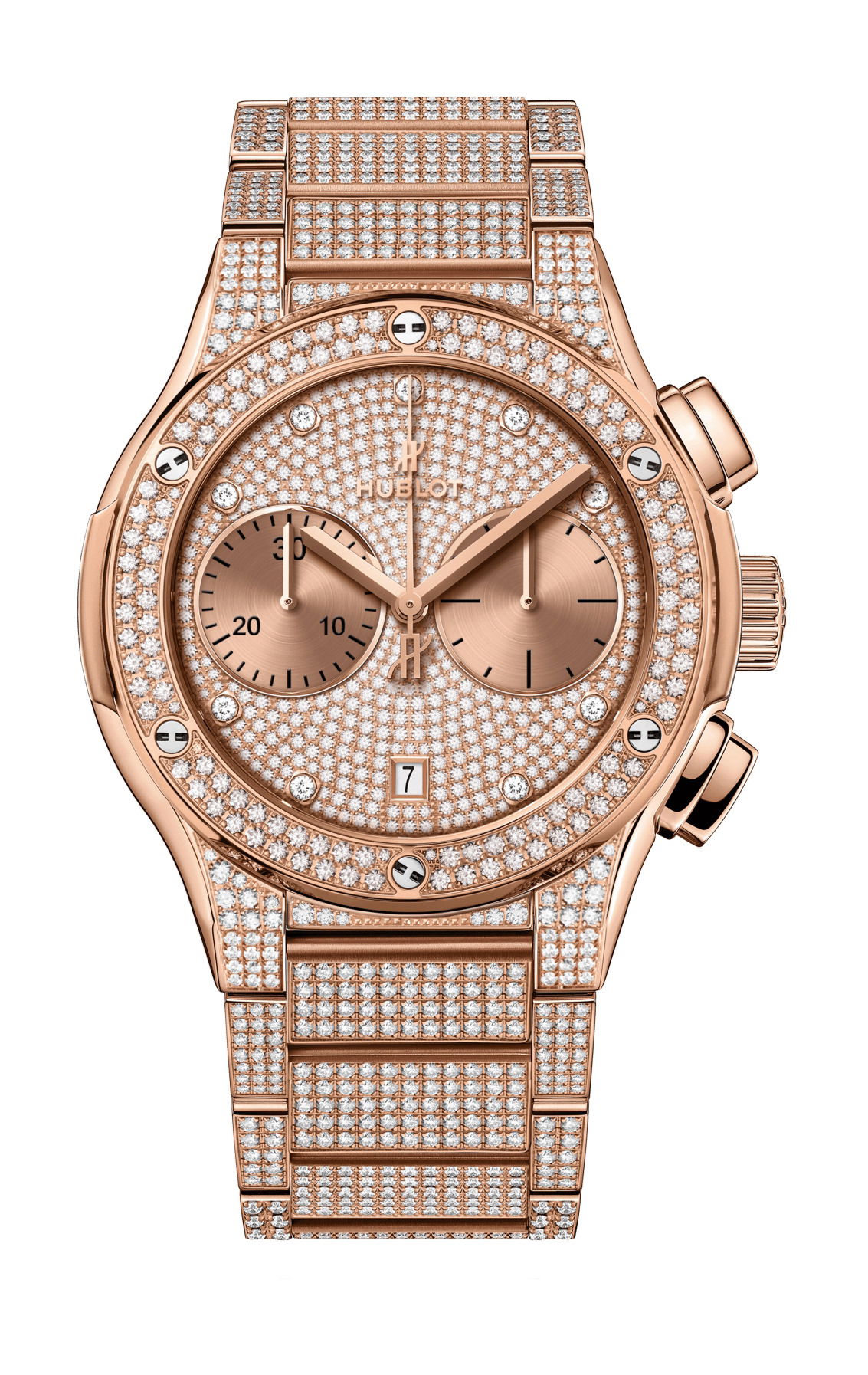 Hublot Classic Fusion Chronograph King Gold Full Pavé Bracelet luxury timepiece - detailed view