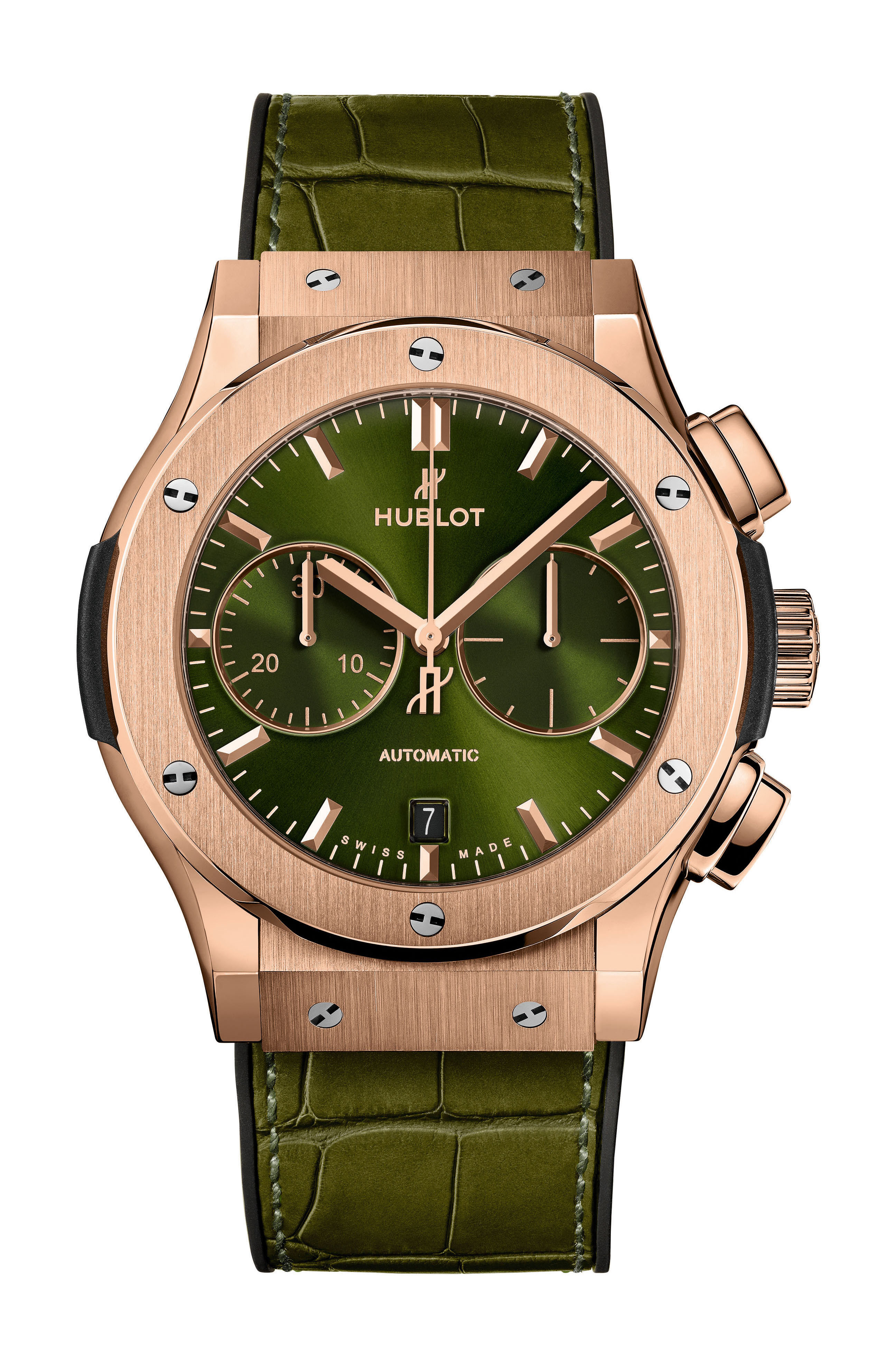 Hublot Classic Fusion Chronograph King Gold Green luxury timepiece - detailed view