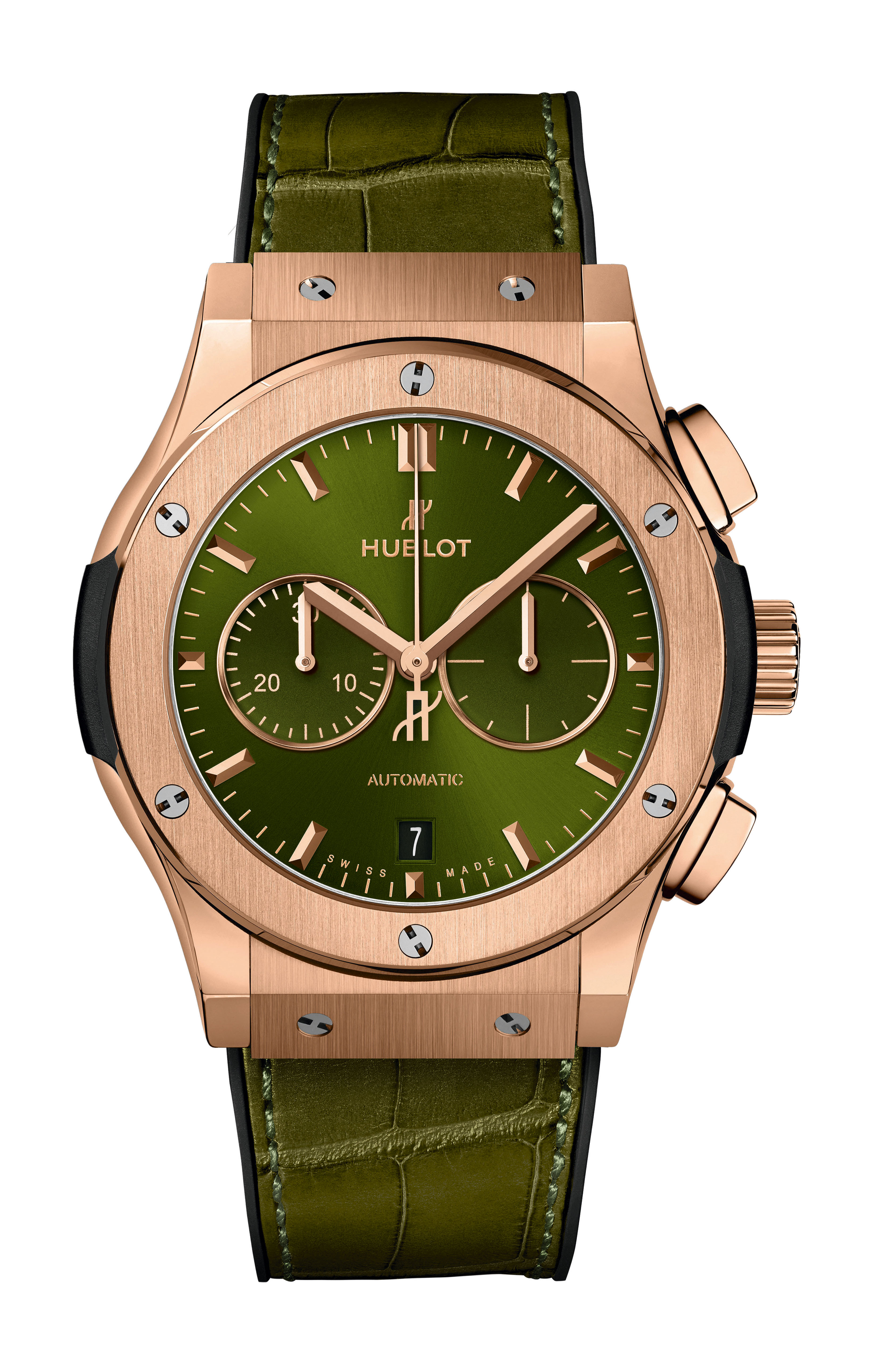 Hublot Classic Fusion Chronograph King Gold Green luxury timepiece - detailed view