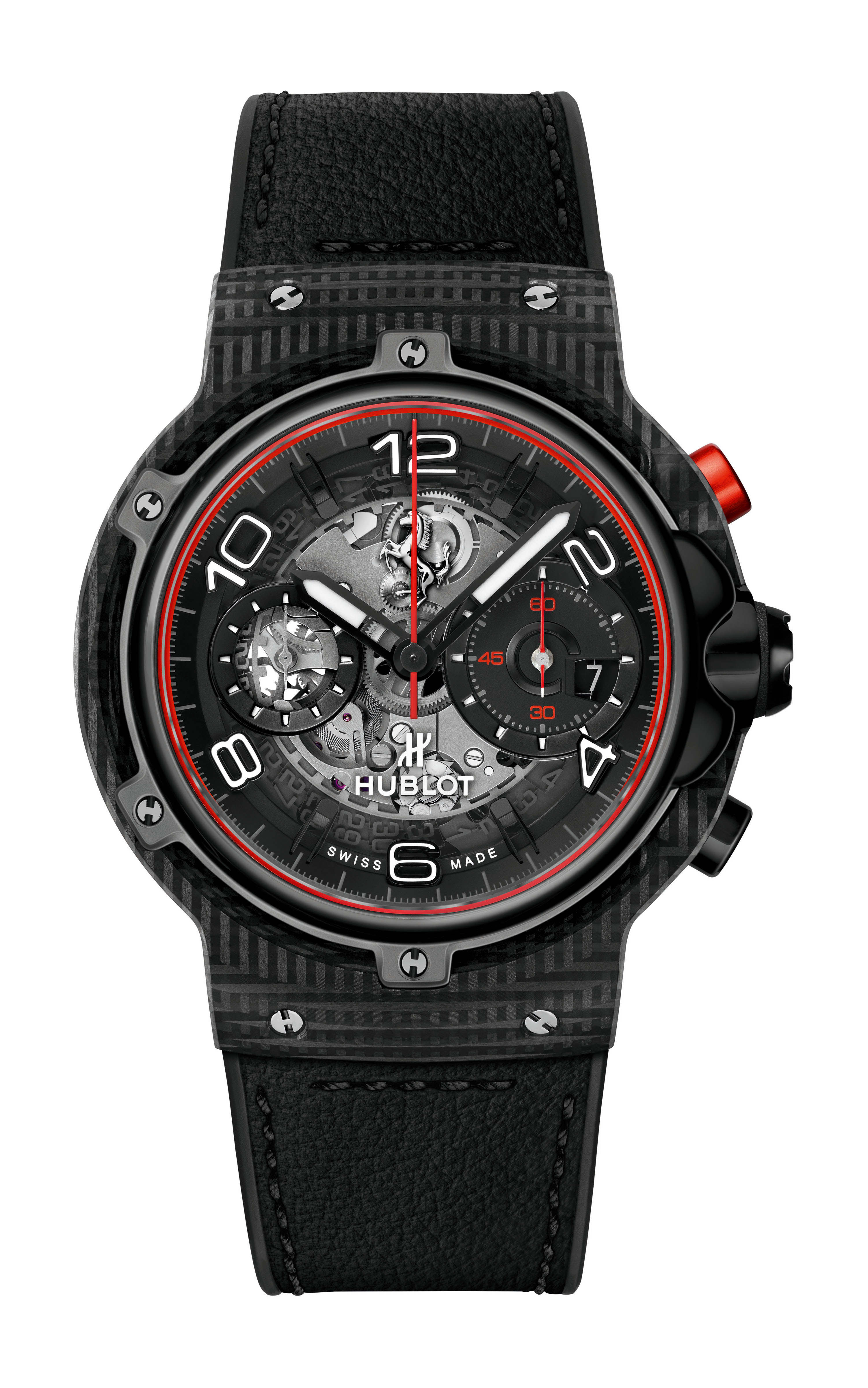 Hublot Classic Fusion Ferrari GT 3D Carbon luxury timepiece - detailed view