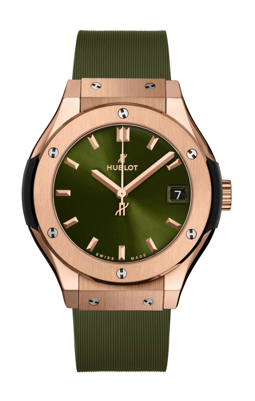 Hublot Classic Fusion Green King Gold luxury timepiece - detailed view