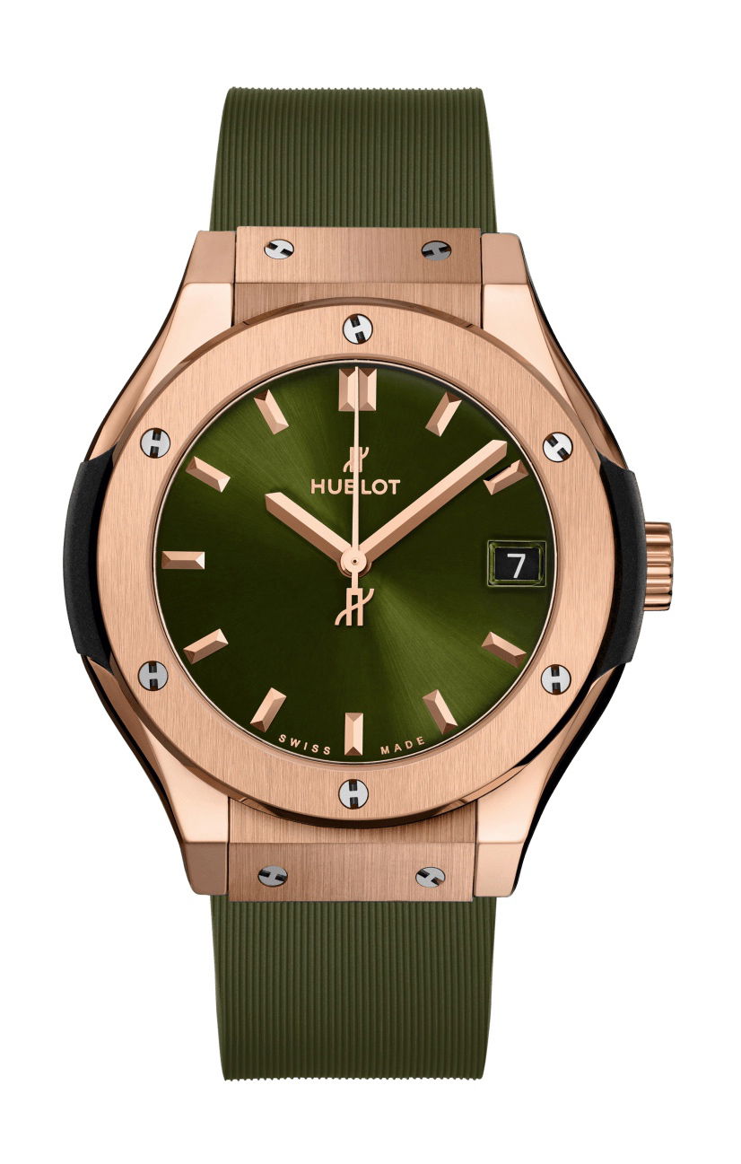 Hublot Classic Fusion Green King Gold luxury timepiece - detailed view