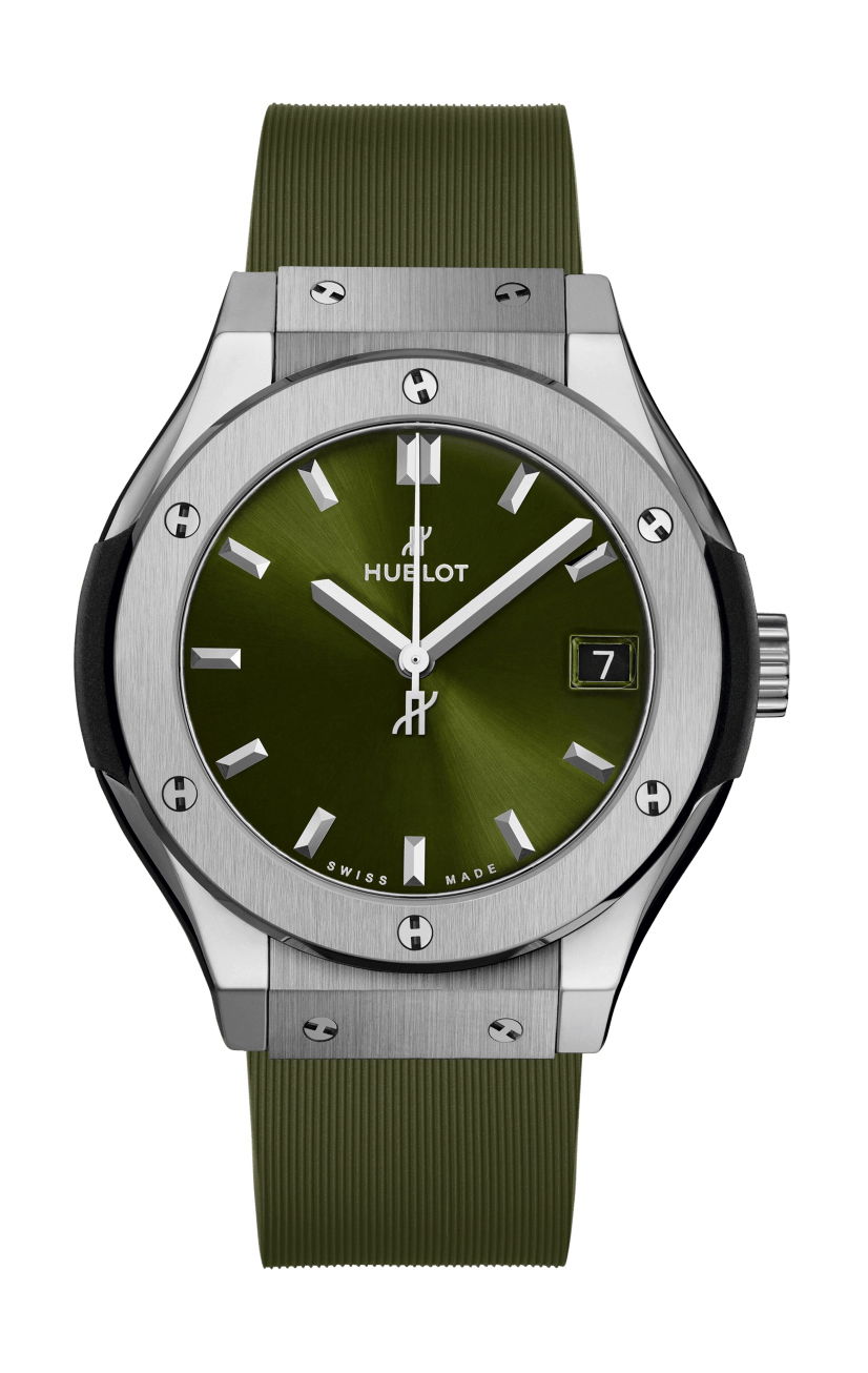 Hublot Classic Fusion Green Titanium luxury timepiece - detailed view