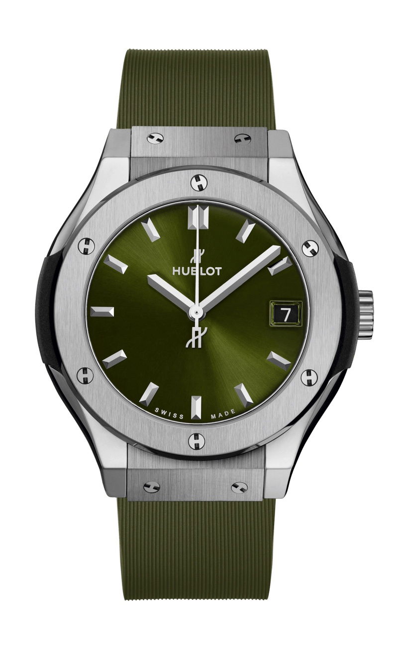 Hublot Classic Fusion Green Titanium luxury timepiece - detailed view