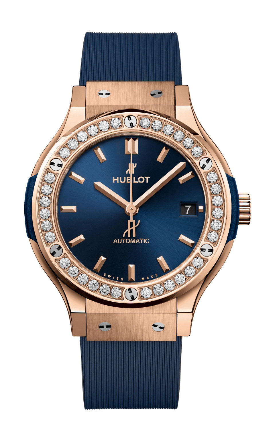 Hublot Classic Fusion King Gold Blue Diamonds luxury timepiece - detailed view
