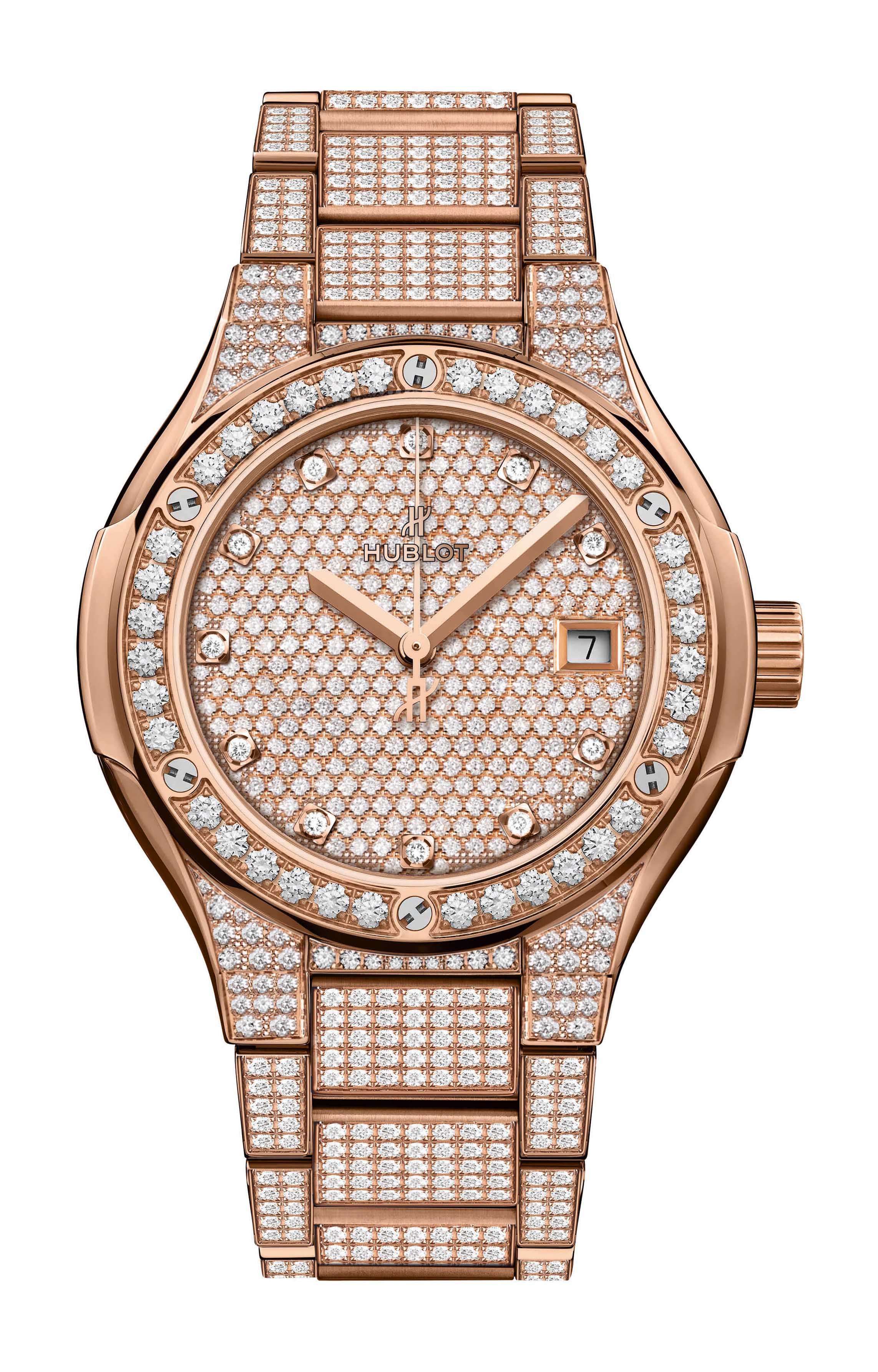 Hublot Classic Fusion King Gold Full Pavé Bracelet luxury timepiece - detailed view