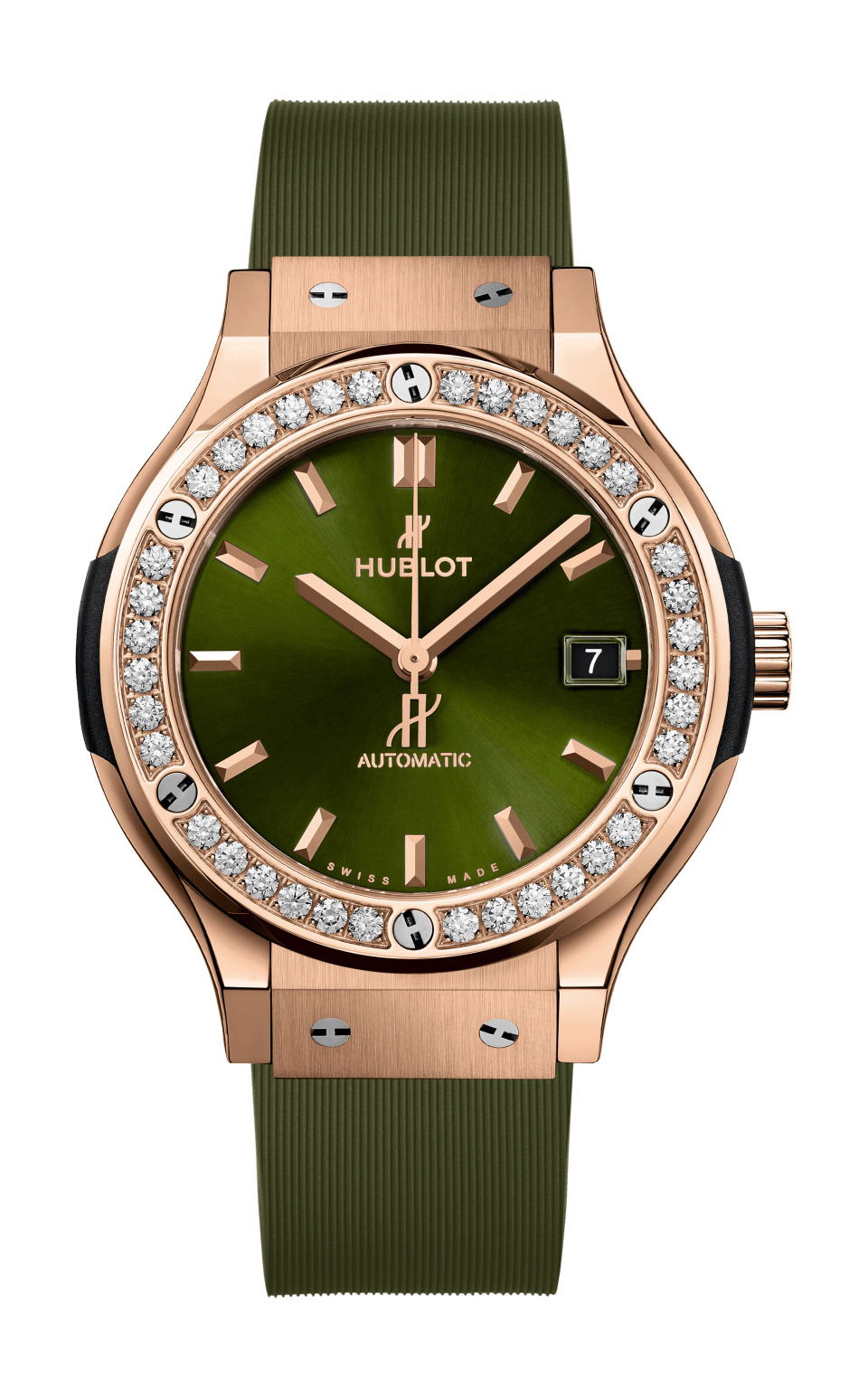 Hublot Classic Fusion King Gold Green Diamonds luxury timepiece - detailed view