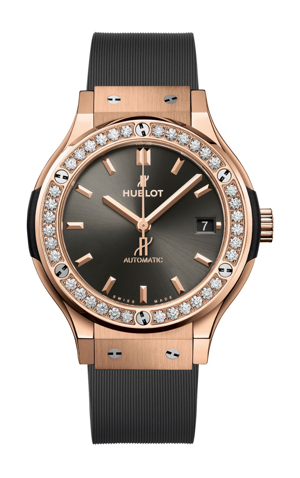 Hublot Classic Fusion Racing Grey King Gold Diamonds luxury timepiece - detailed view