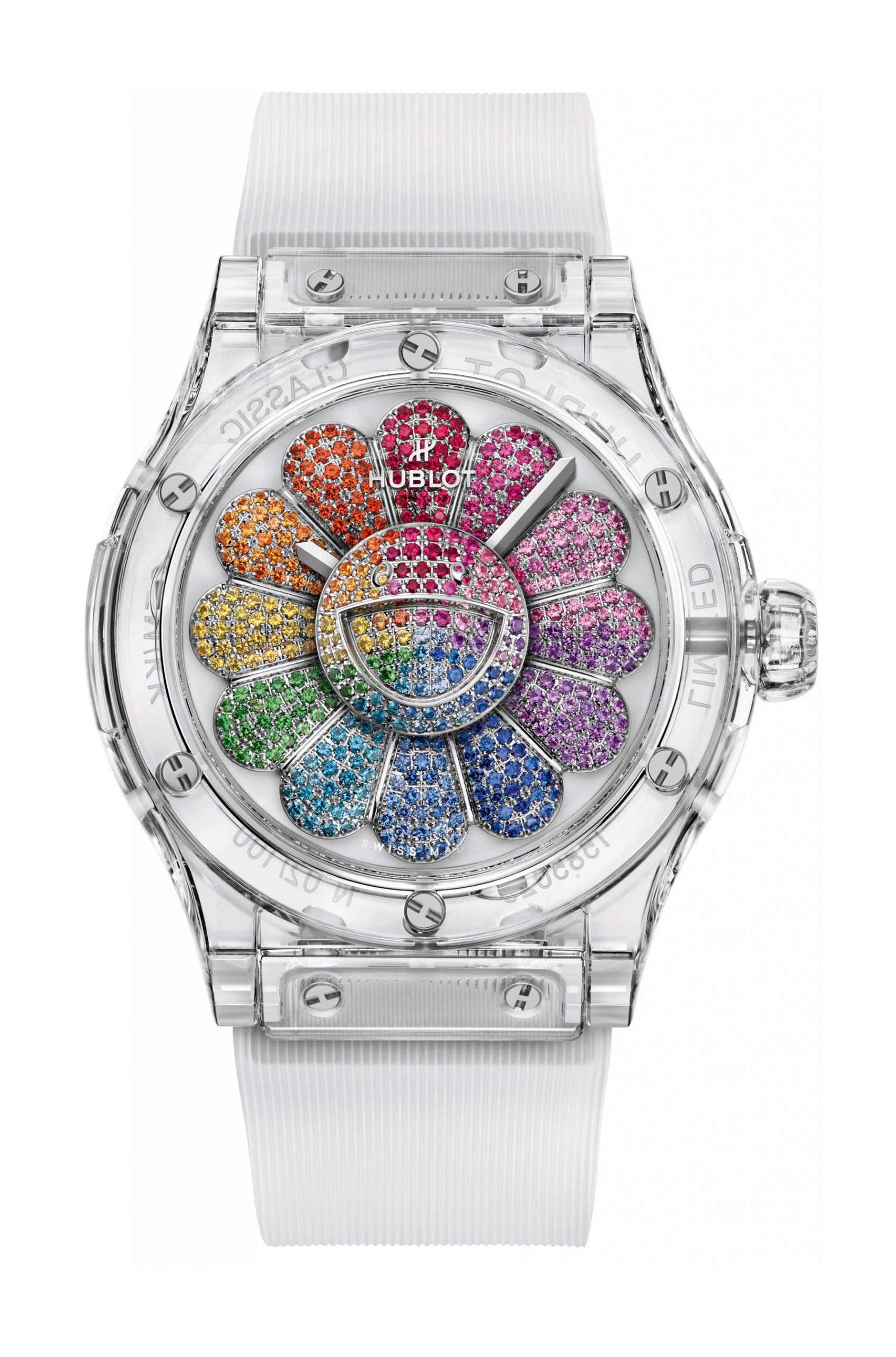 Hublot Classic Fusion Takashi Murakami Sapphire Rainbow luxury timepiece - detailed view