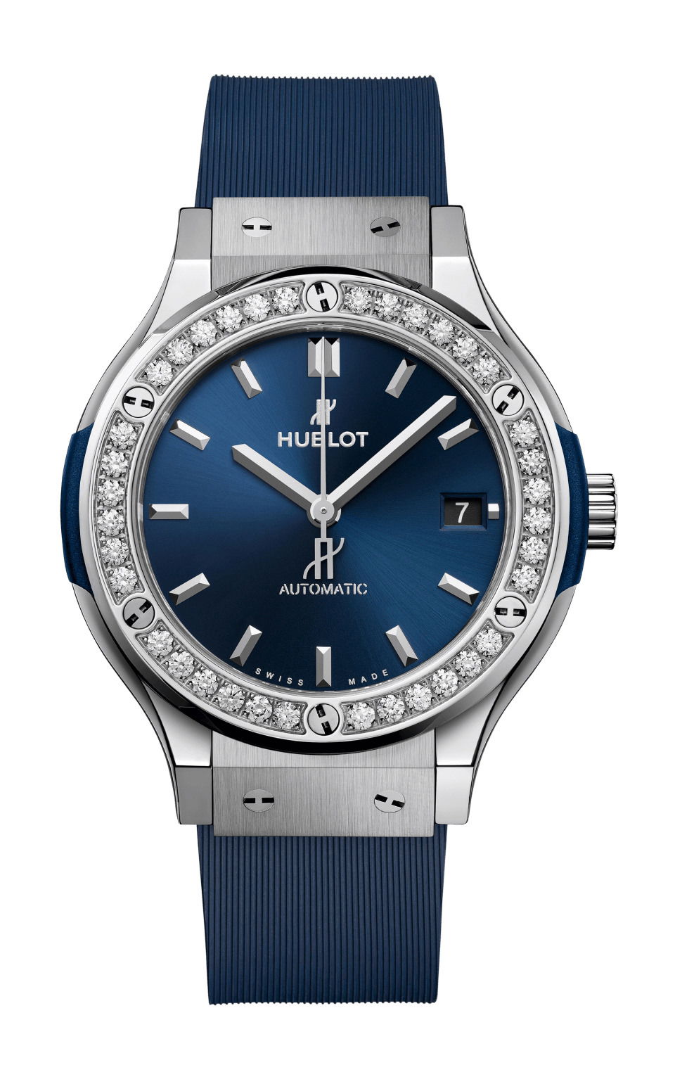Hublot Classic Fusion Titanium Blue Diamonds luxury timepiece - detailed view