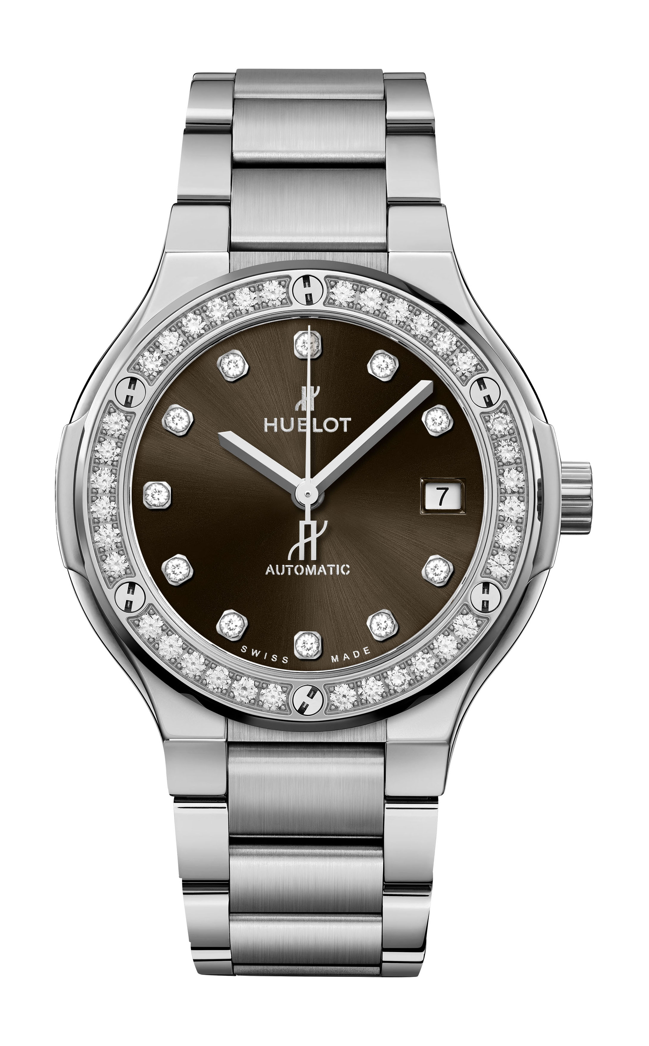 Hublot Classic Fusion Titanium Brown Diamonds Bracelet luxury timepiece - detailed view