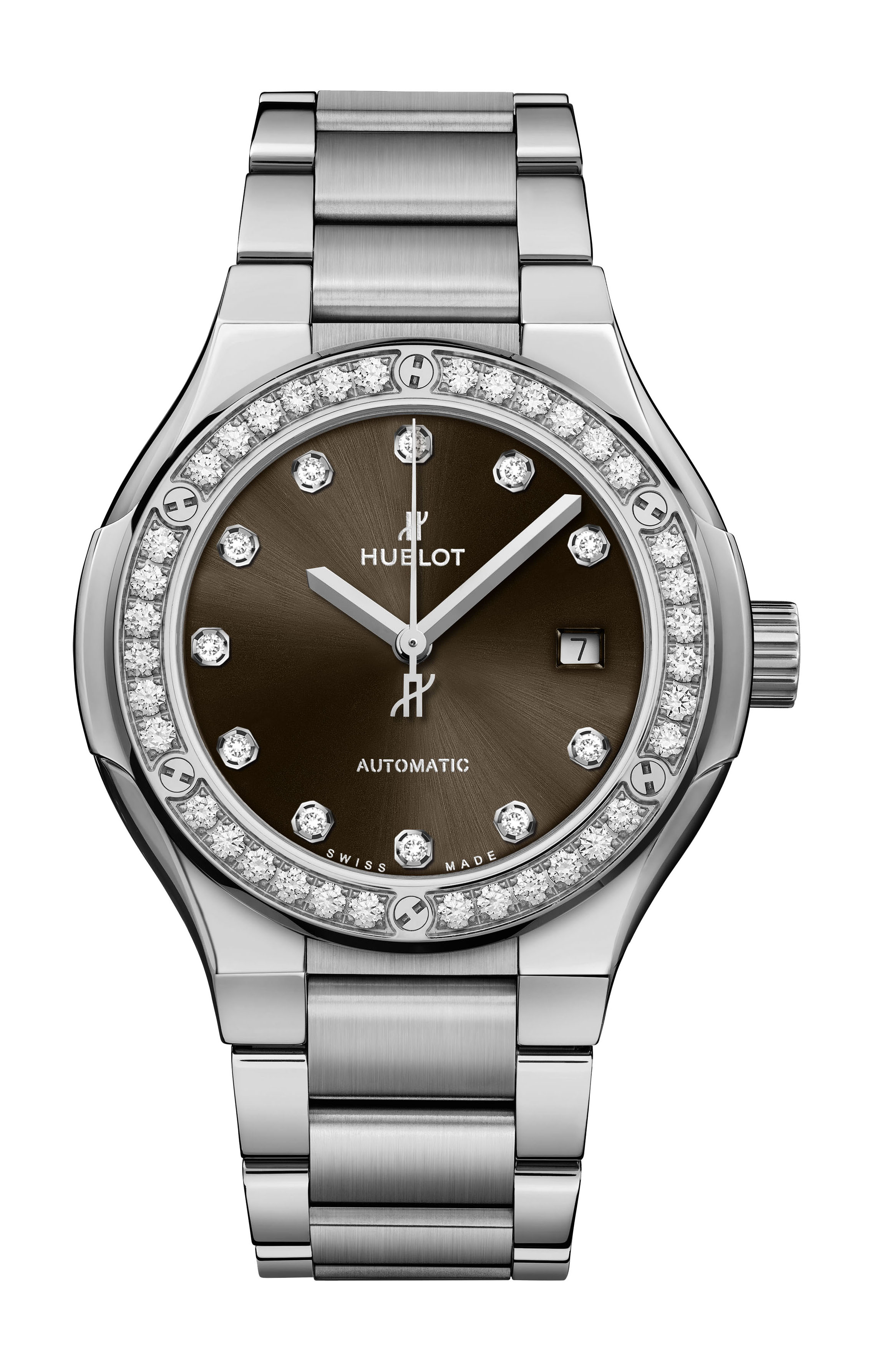 Hublot Classic Fusion Titanium Brown Diamonds Bracelet luxury timepiece - detailed view