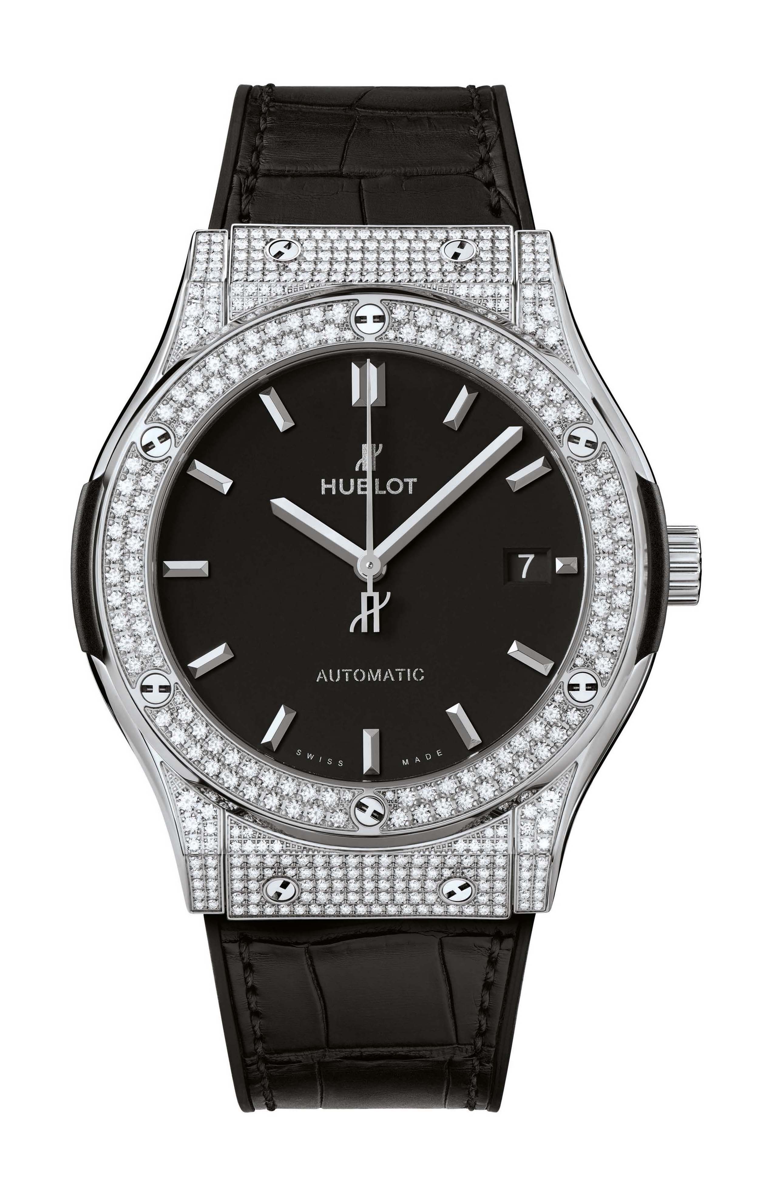Hublot Classic Fusion Titanium Pavé luxury timepiece - detailed view