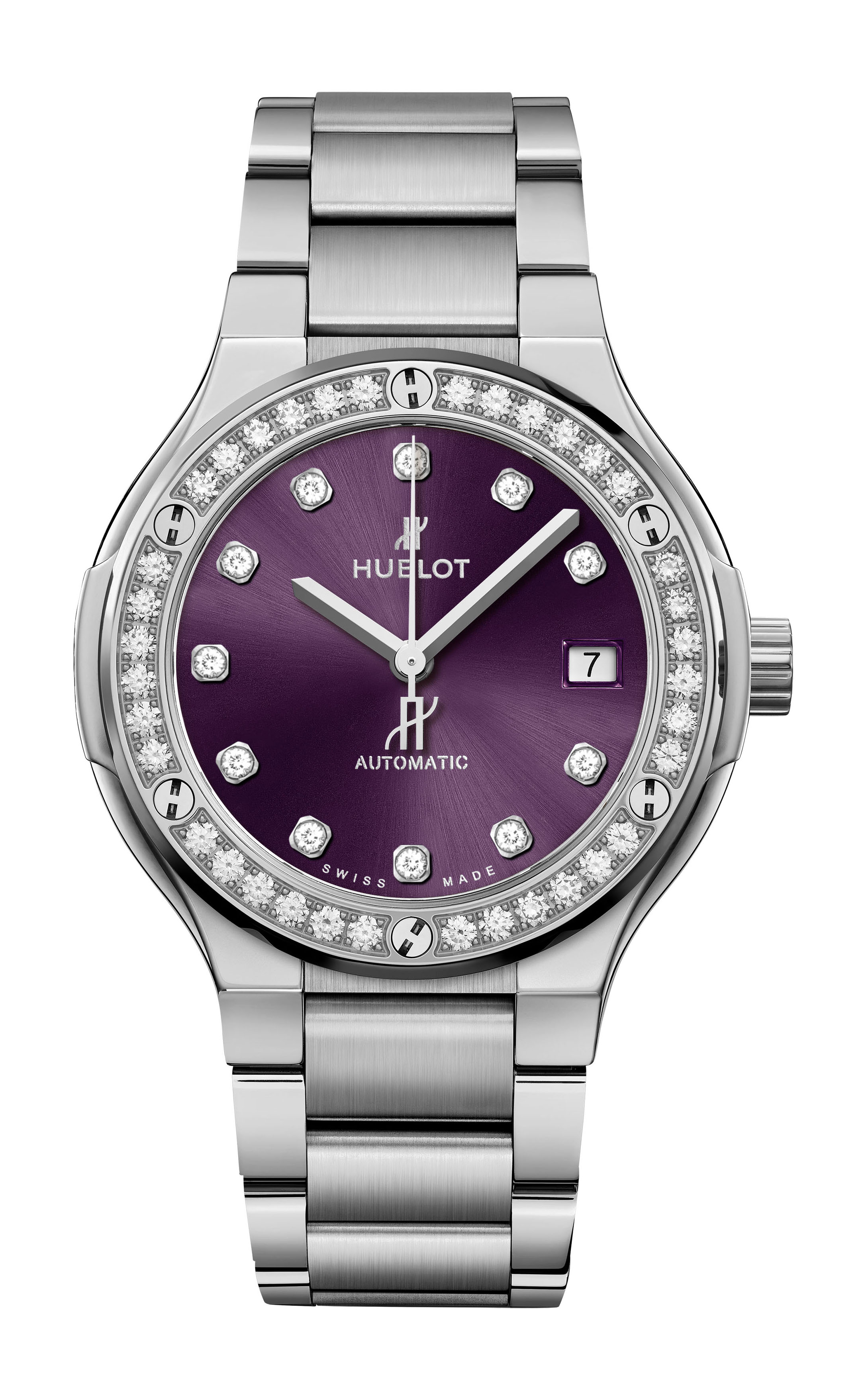 Hublot Classic Fusion Titanium Purple Diamonds Bracelet luxury timepiece - detailed view