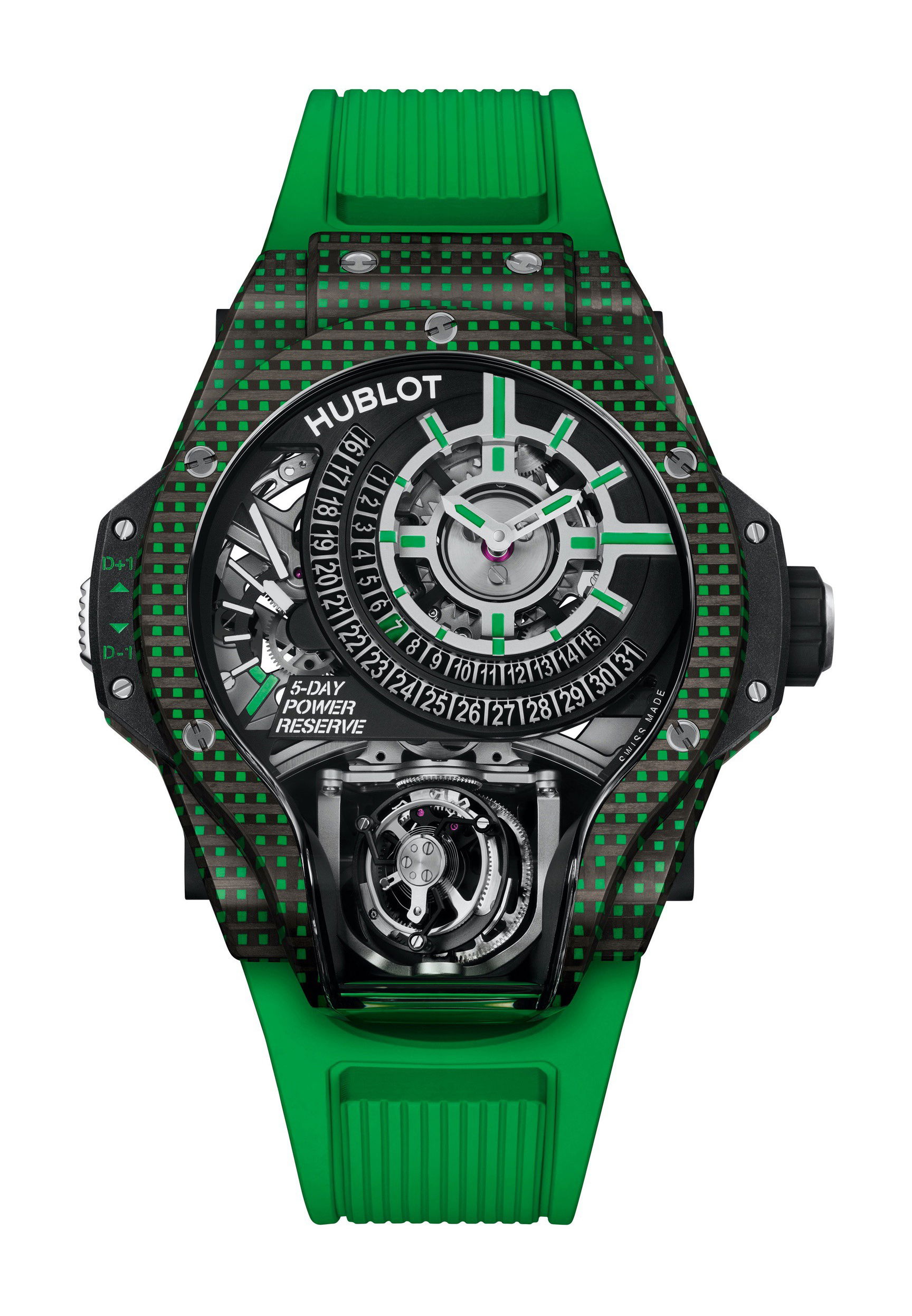 Hublot MP-09 Tourbillon Bi-Axis 5 Days Power Reserve 3D Carbone luxury timepiece - detailed view