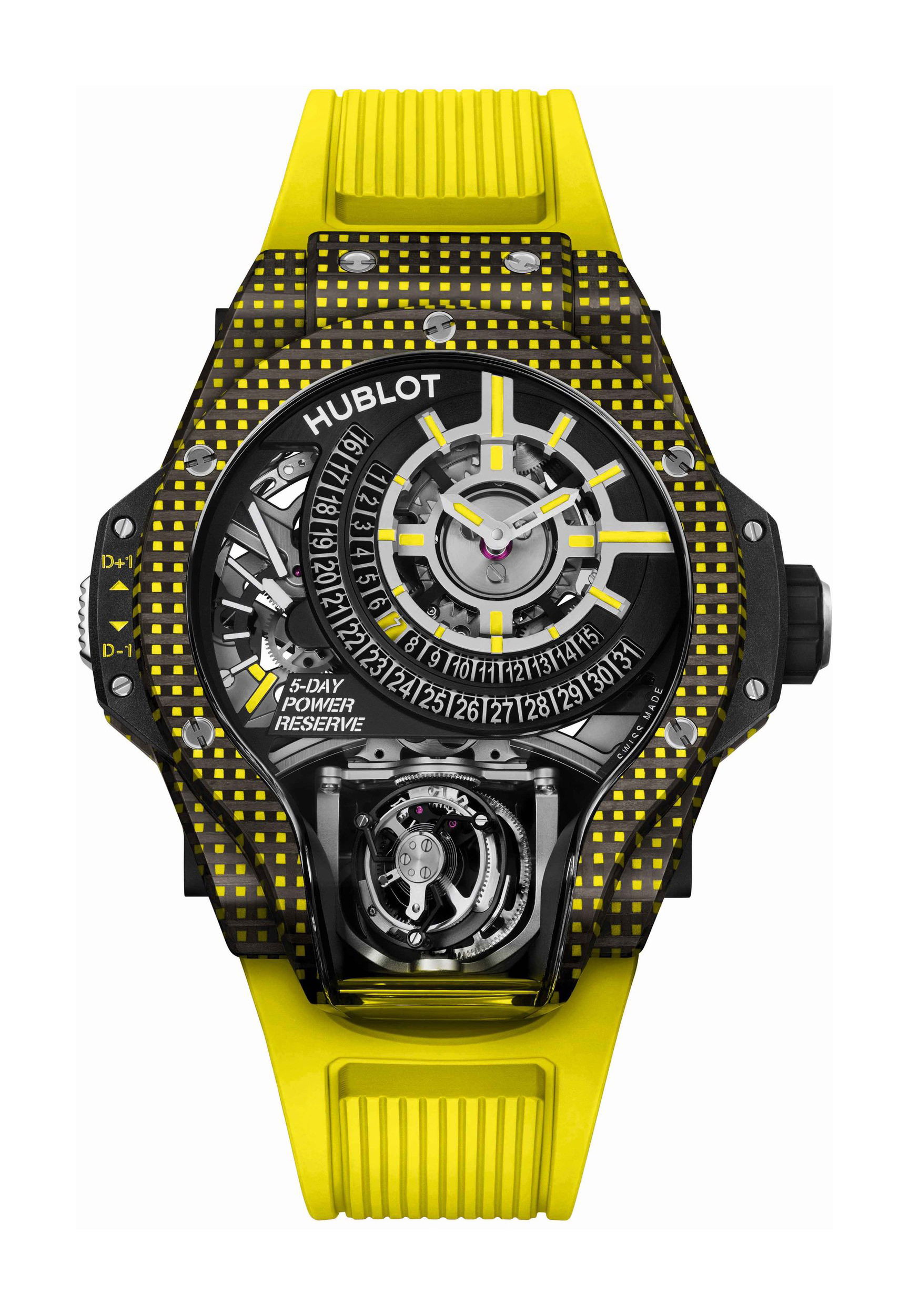 Hublot MP-09 Tourbillon Bi-Axis 5 Days Power Reserve 3D Carbone luxury timepiece - detailed view