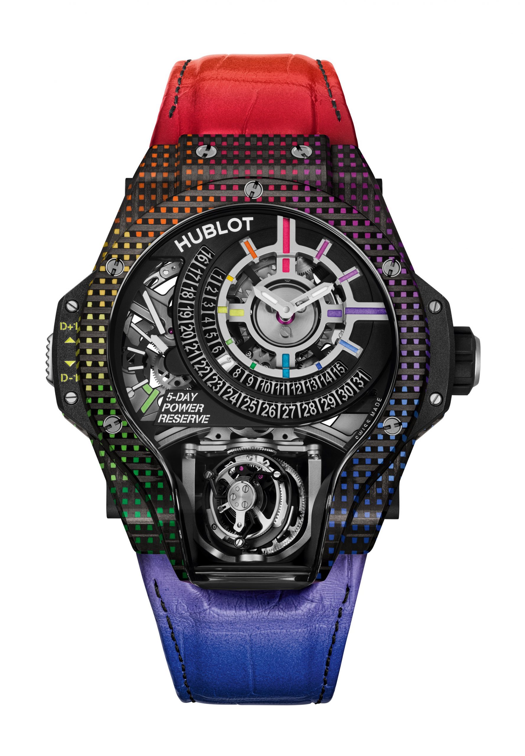 Hublot MP 09 Tourbillon Bi-Axis Rainbow 3D Carbon luxury timepiece - detailed view