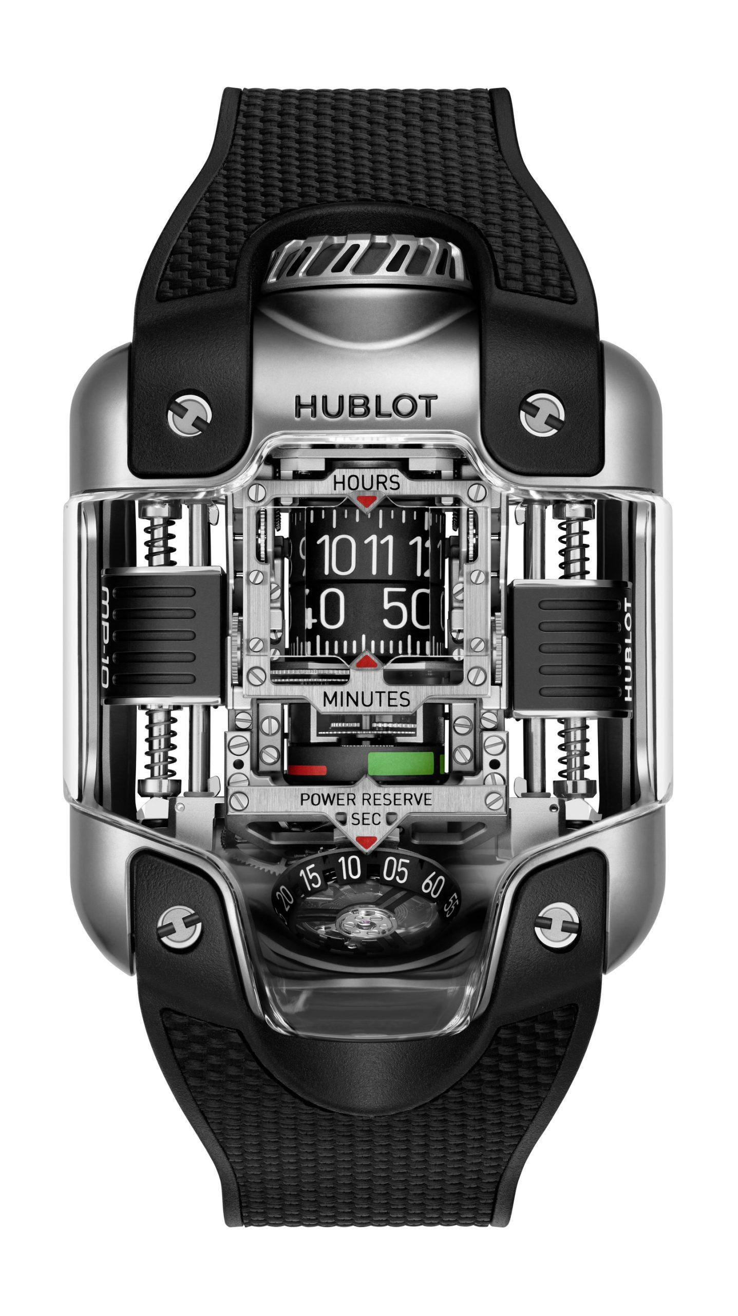 Hublot MP-10 Tourbillon Weight Energy System luxury timepiece - detailed view