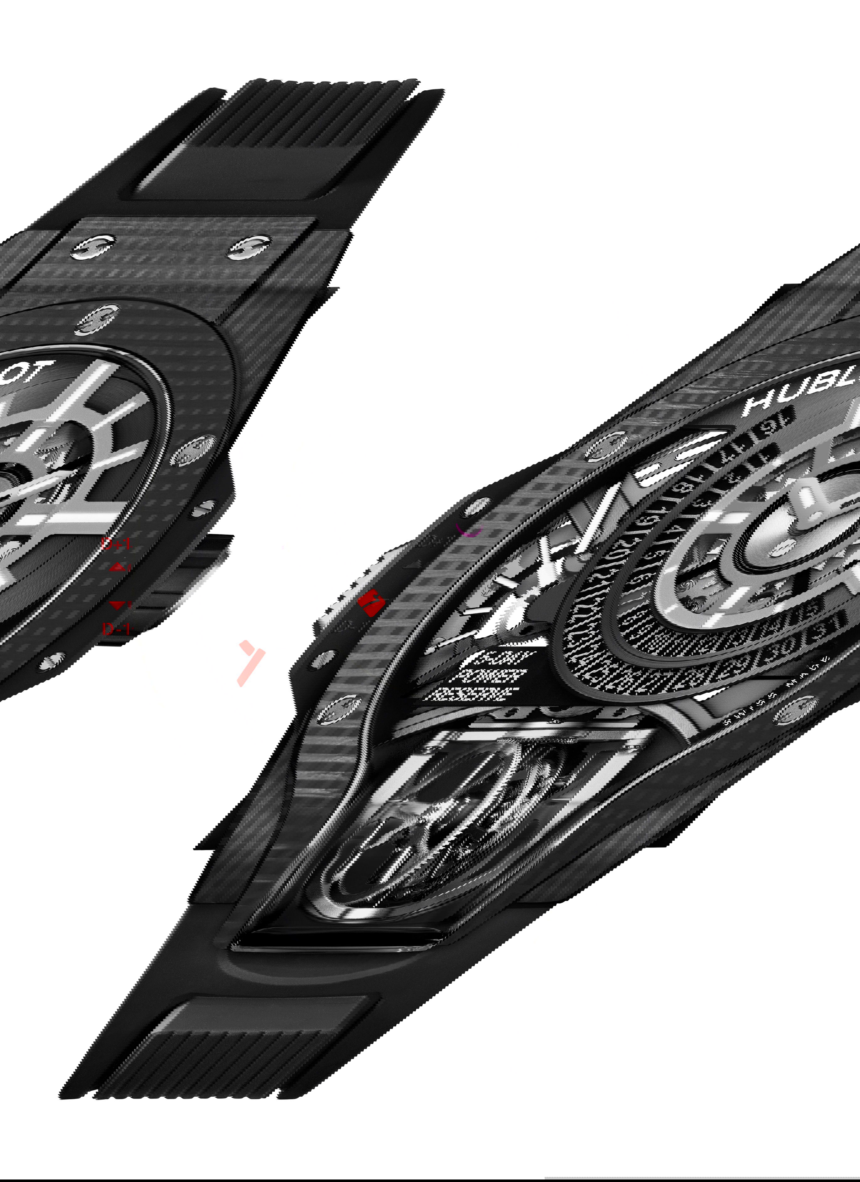 Hublot MP-09 Tourbillon Bi-Axis 3D Carbon luxury timepiece - detailed view