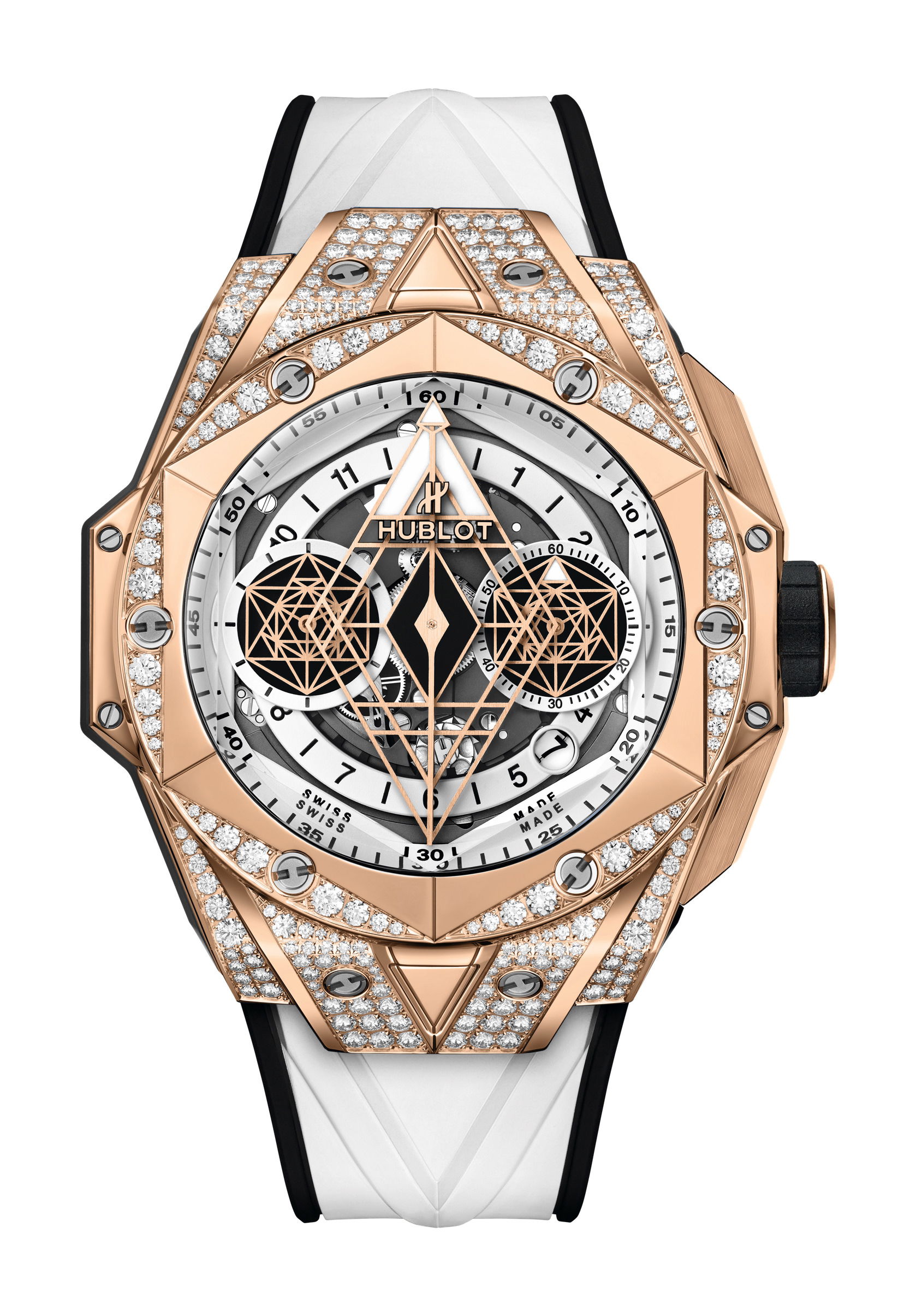Hublot Sang Bleu II King Gold White Pavé luxury timepiece - detailed view