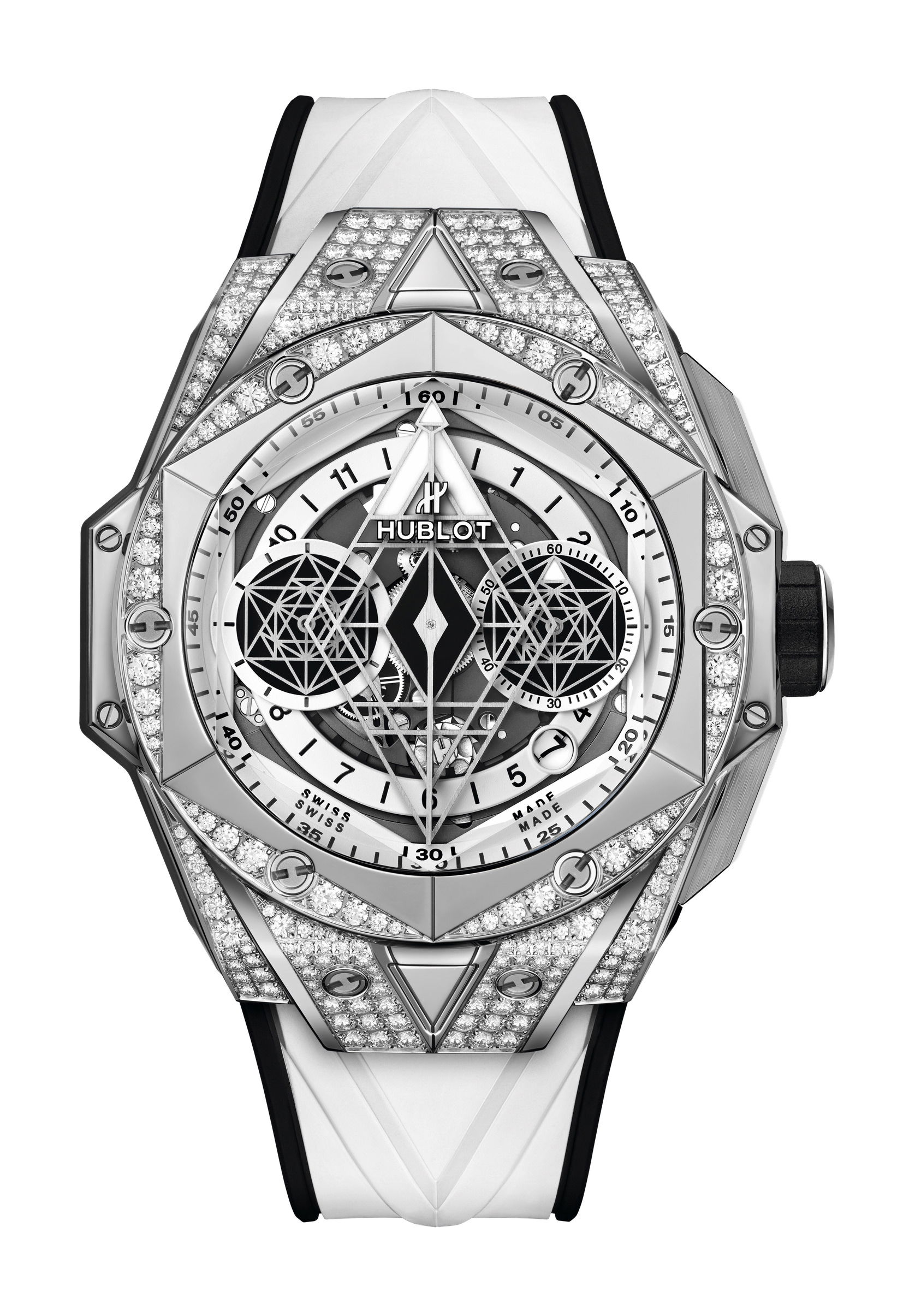 Hublot Sang Bleu II Titanium White Pavé luxury timepiece - detailed view
