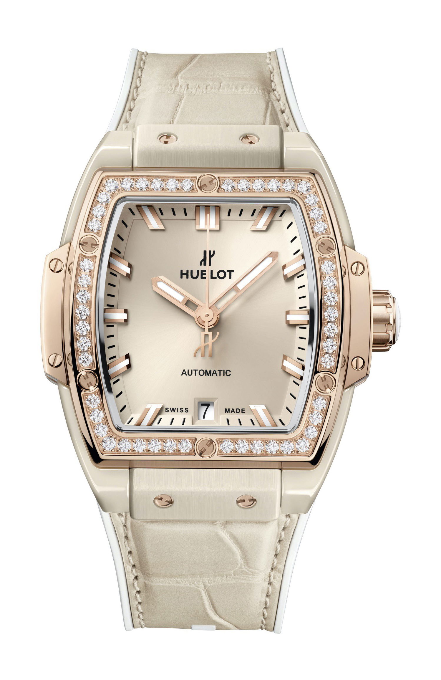 Hublot Spirit of Big Bang Beige Ceramic King Gold Diamonds luxury timepiece - detailed view