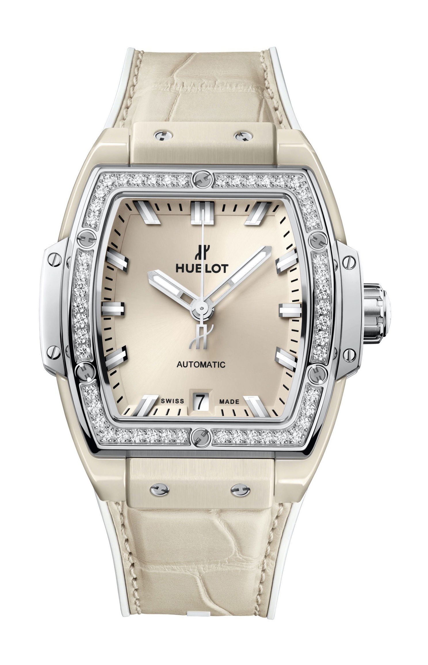 Hublot Spirit of Big Bang Beige Ceramic Titanium Diamonds luxury timepiece - detailed view