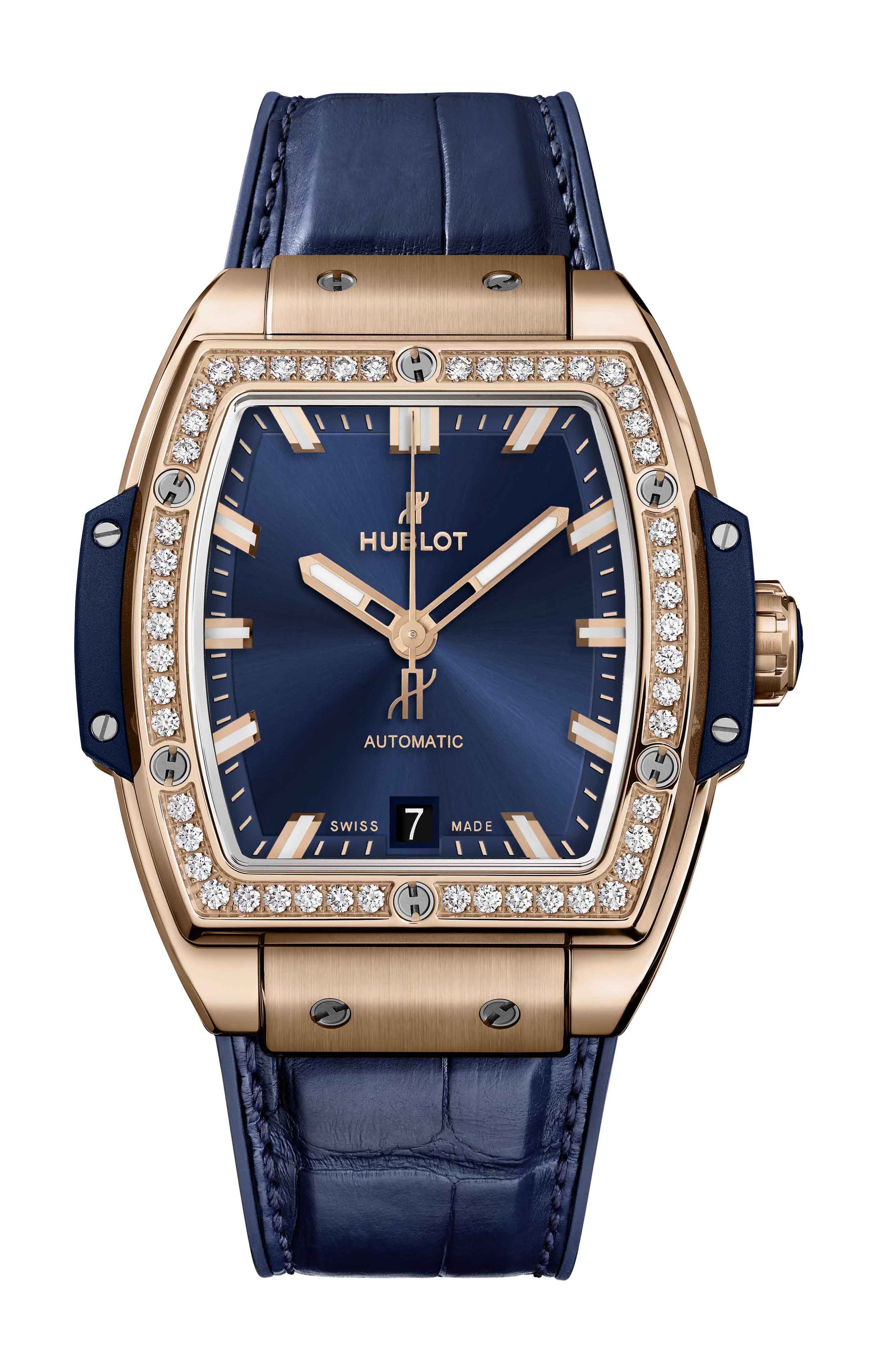 Hublot Spirit of Big Bang King Gold Blue Diamonds luxury timepiece - detailed view