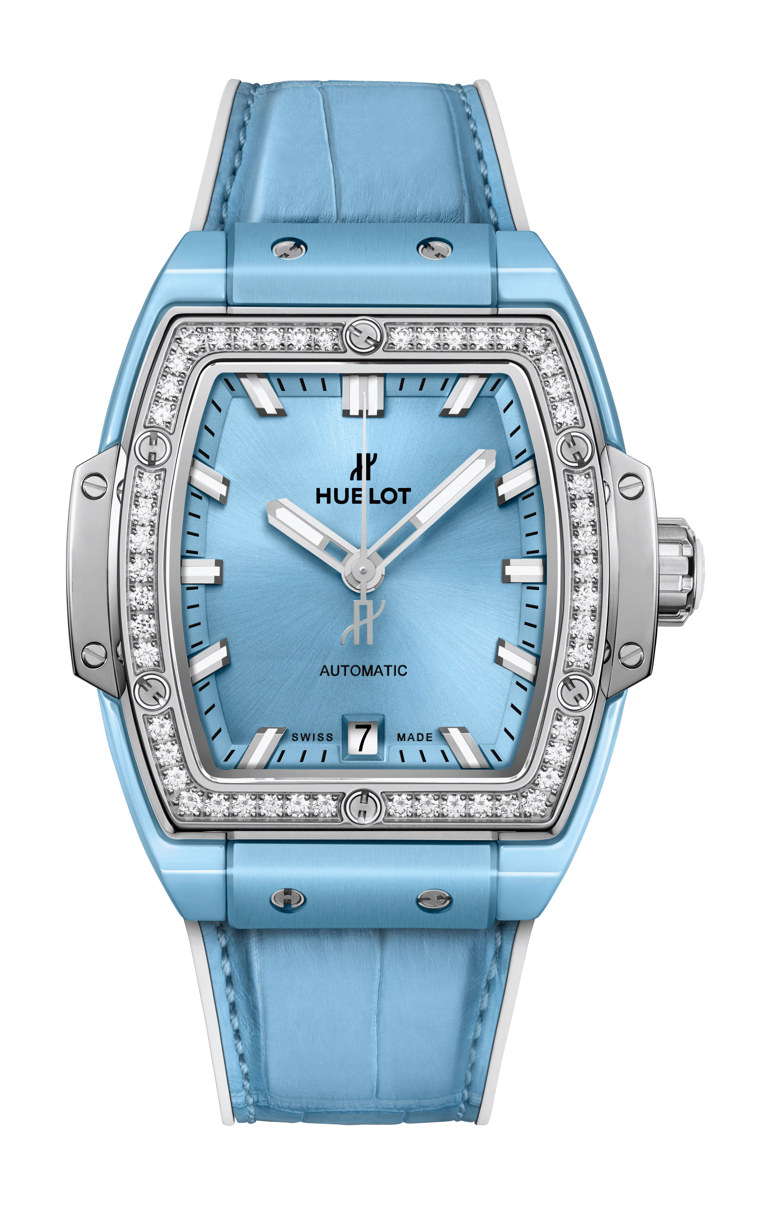 Hublot Spirit of Big Bang Light Blue Ceramic Titanium Diamonds luxury timepiece - detailed view