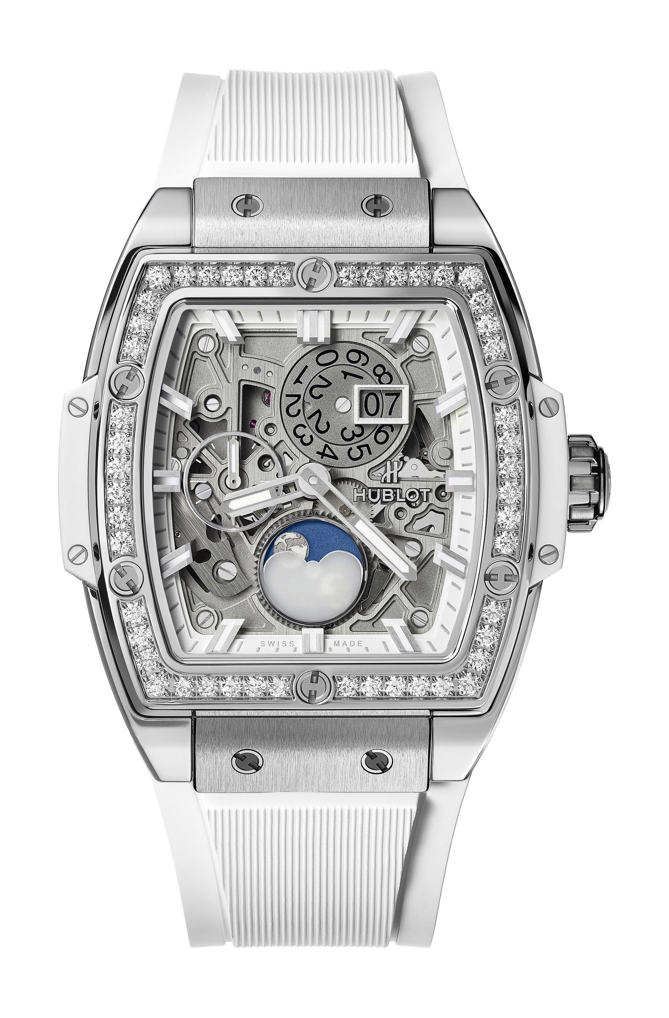 Hublot Spirit Of Big Bang Moonphase Titanium White Diamonds luxury timepiece - detailed view