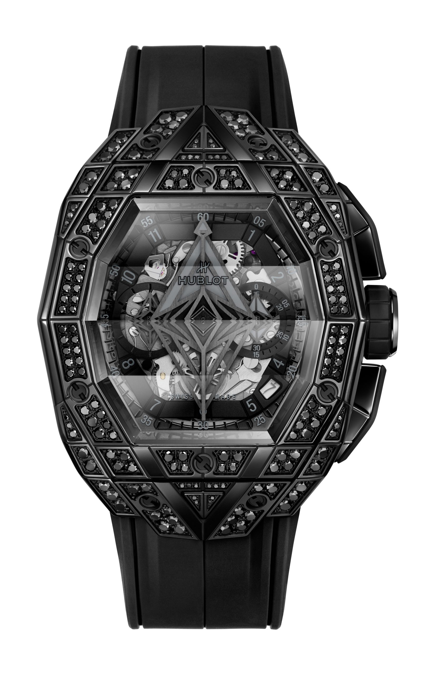 Hublot Spirit of Big Bang Sang Bleu All Black Pavé luxury timepiece - detailed view