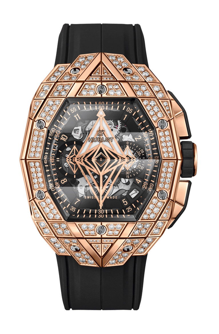 Hublot Spirit of Big Bang Sang Bleu King Gold Pavé luxury timepiece - detailed view