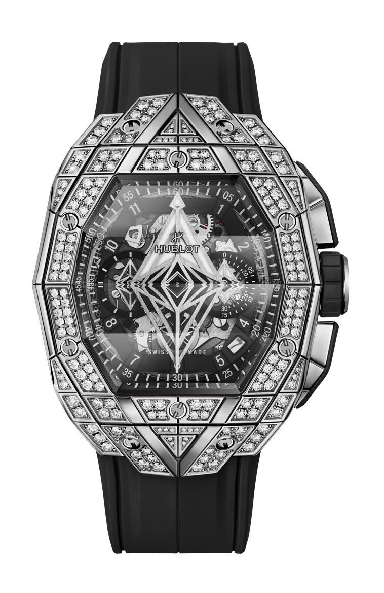 Hublot Spirit of Big Bang Sang Bleu Titanium Pavé luxury timepiece - detailed view