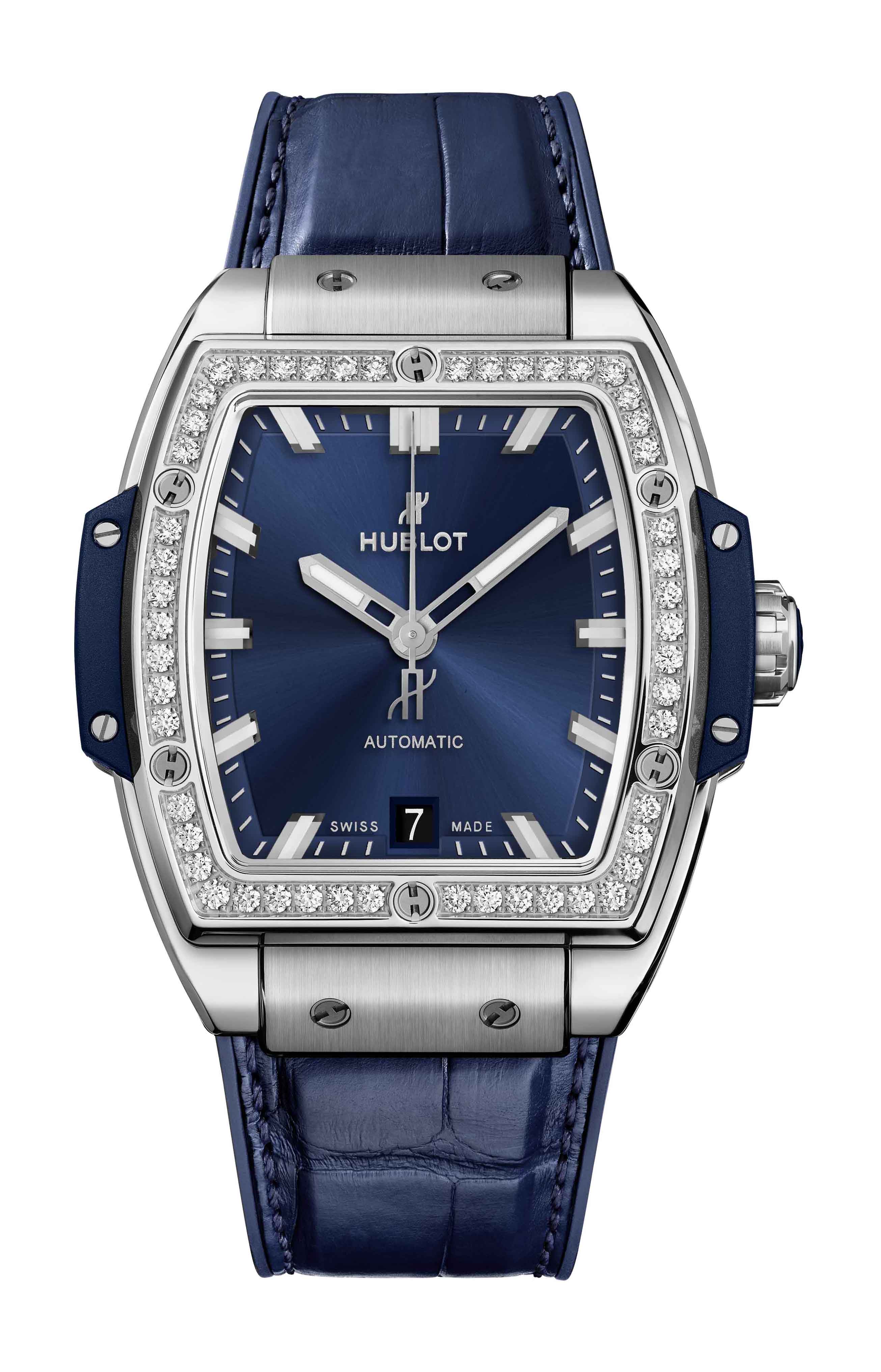 Hublot Spirit of Big Bang Titanium Blue Diamonds luxury timepiece - detailed view