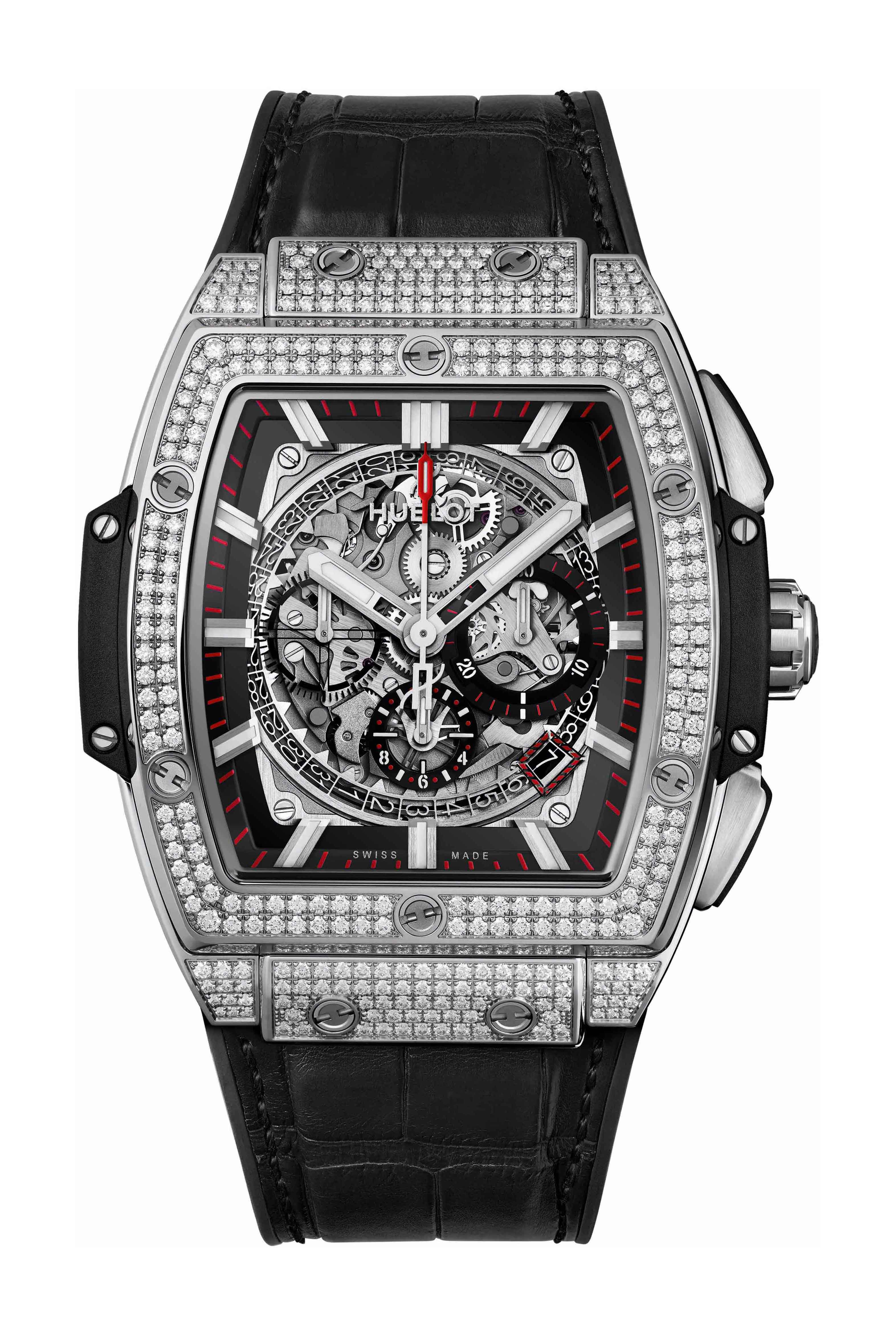 Hublot Spirit Of Big Bang Titanium Pavé luxury timepiece - detailed view