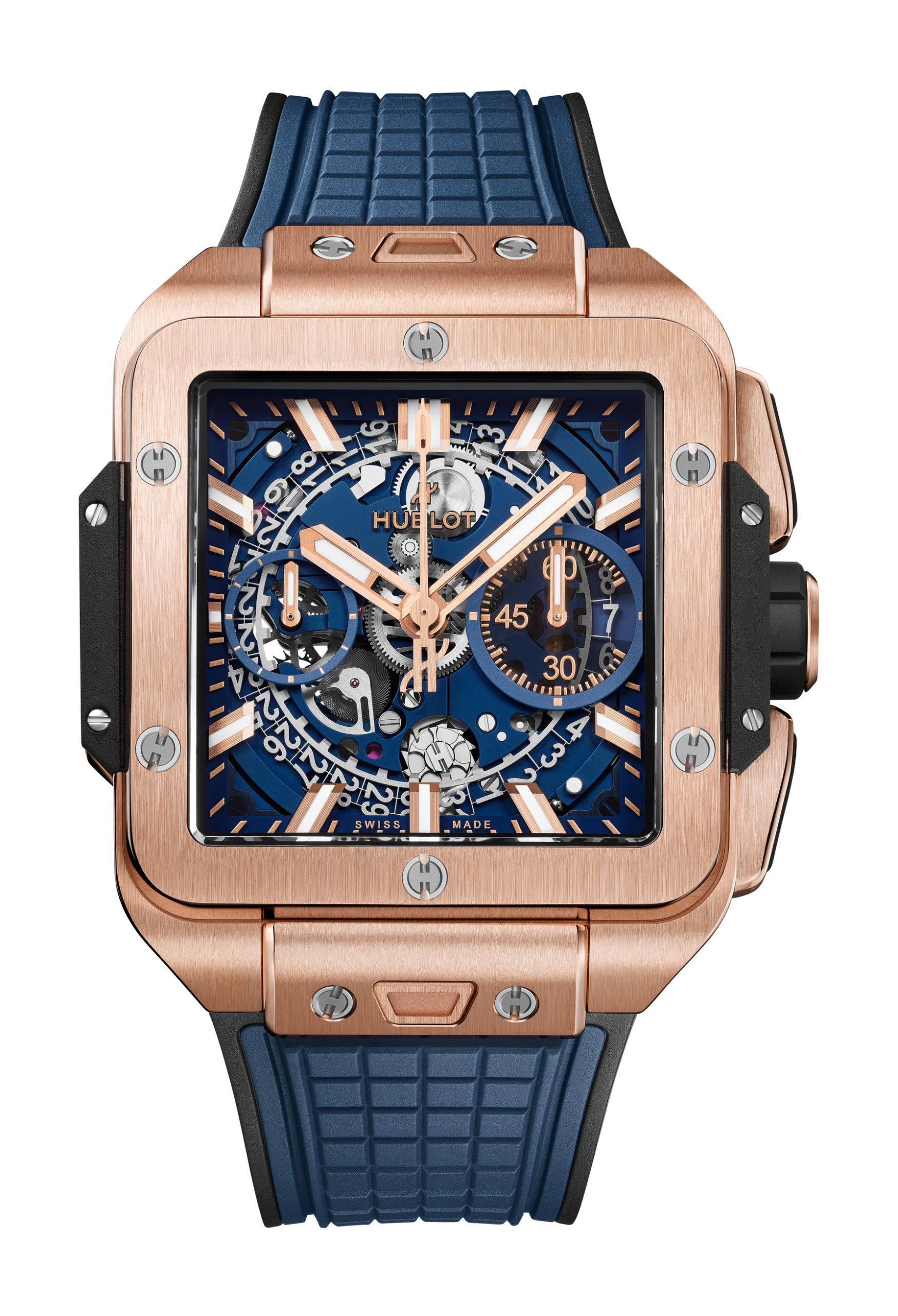 Hublot Square Bang Unico King Gold Blue luxury timepiece - detailed view