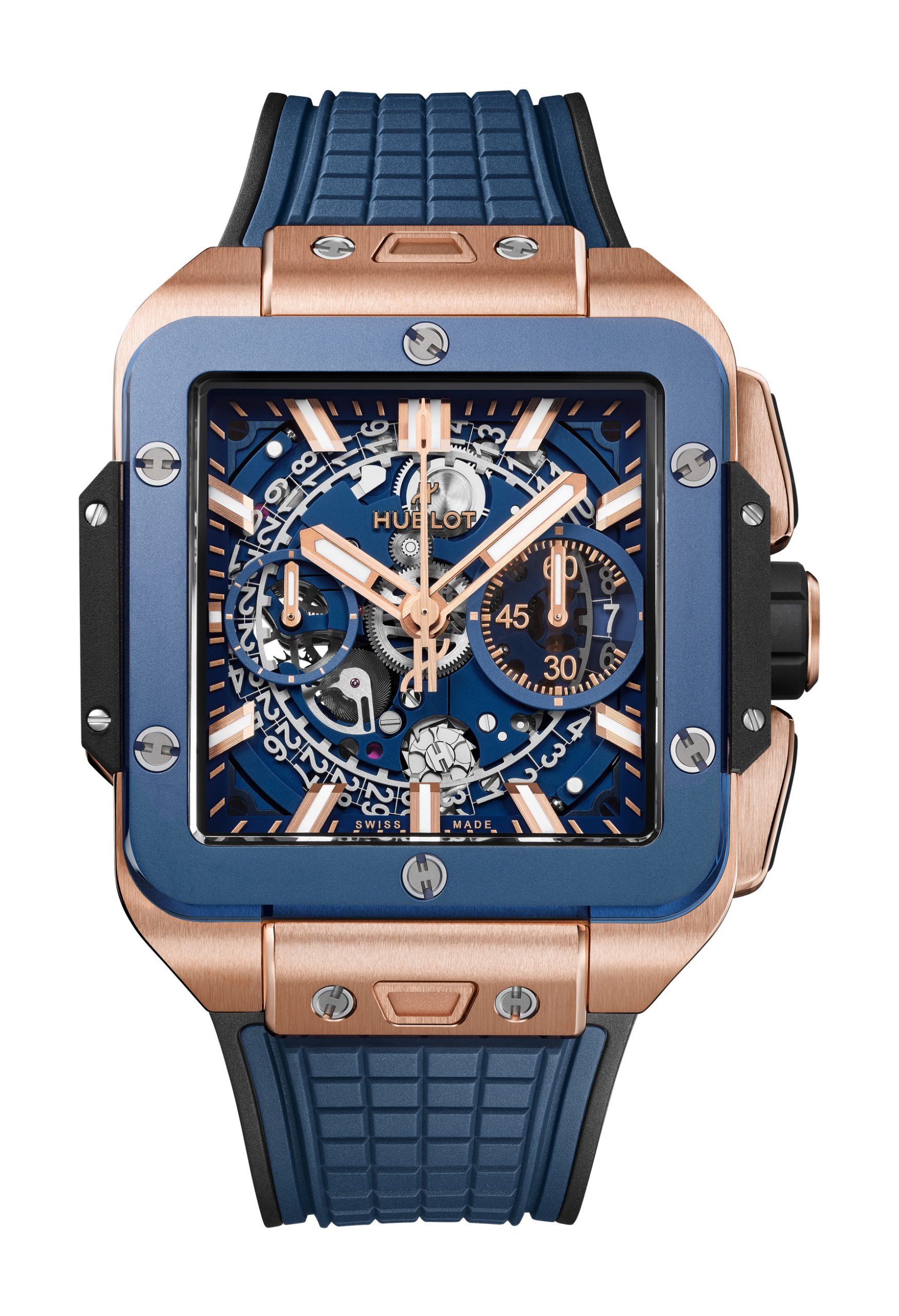 Hublot Square Bang Unico King Gold Blue Ceramic luxury timepiece - detailed view