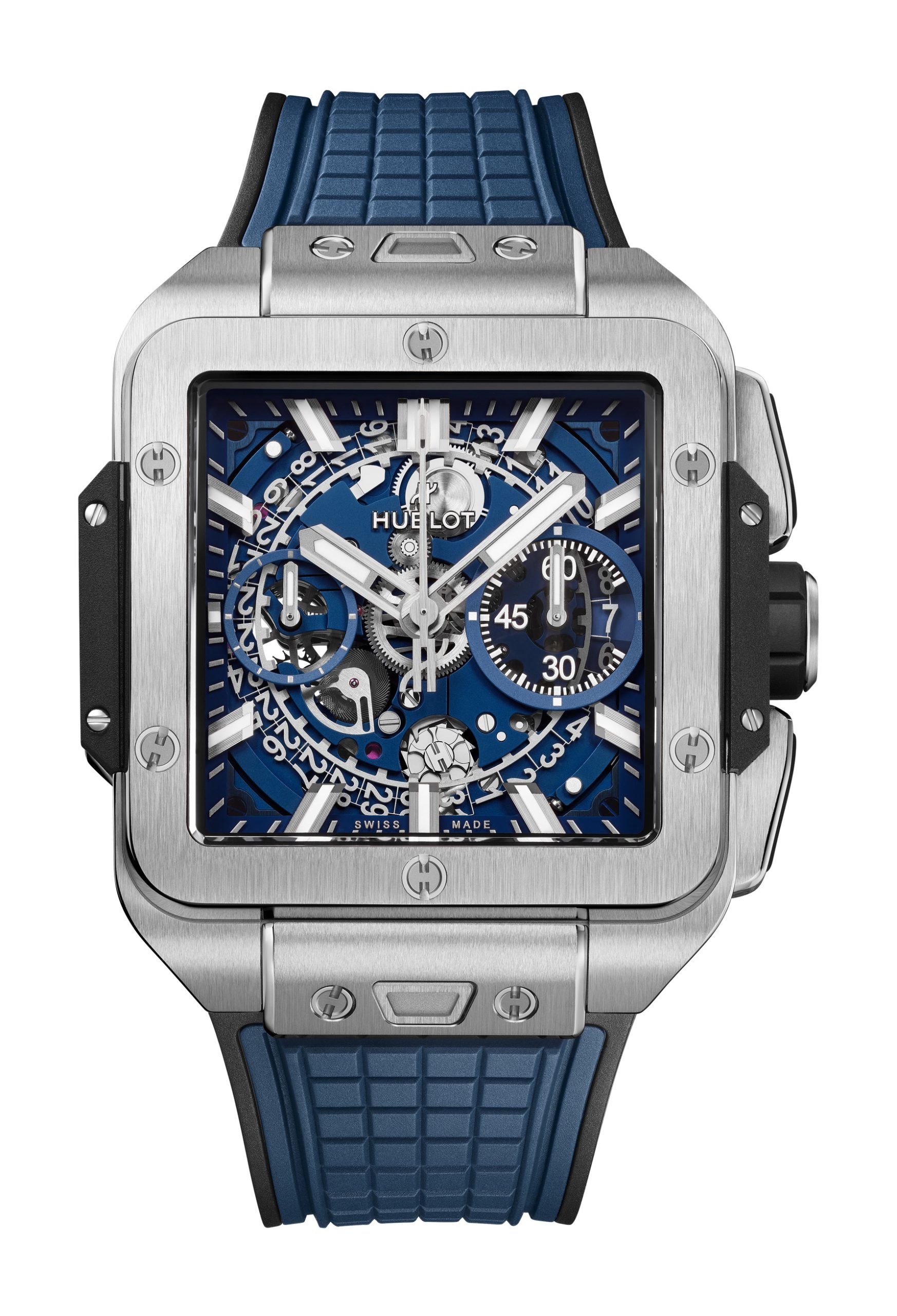 Hublot Square Bang Unico Titanium Blue luxury timepiece - detailed view