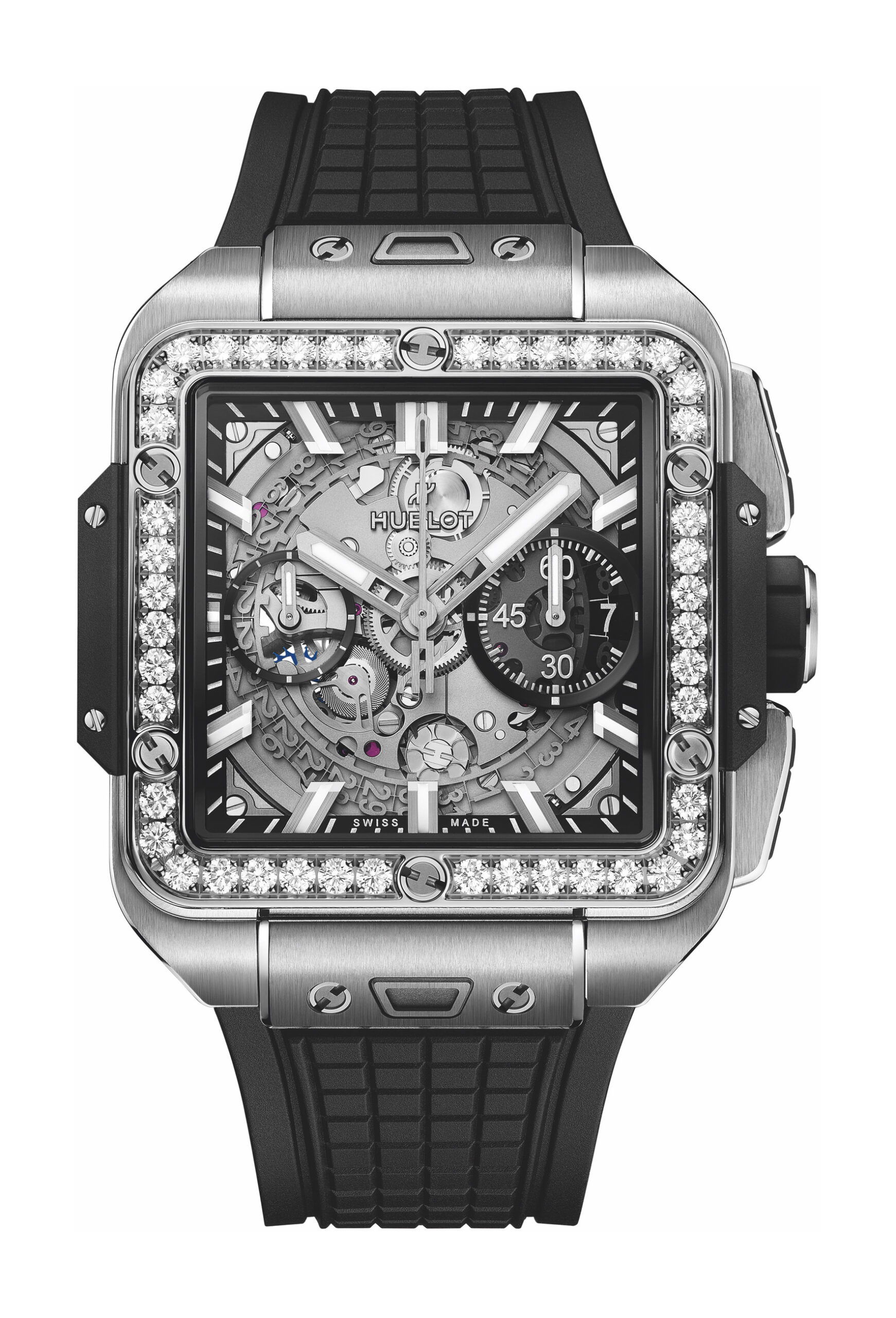Hublot Square Bang Unico Titanium Diamonds luxury timepiece - detailed view