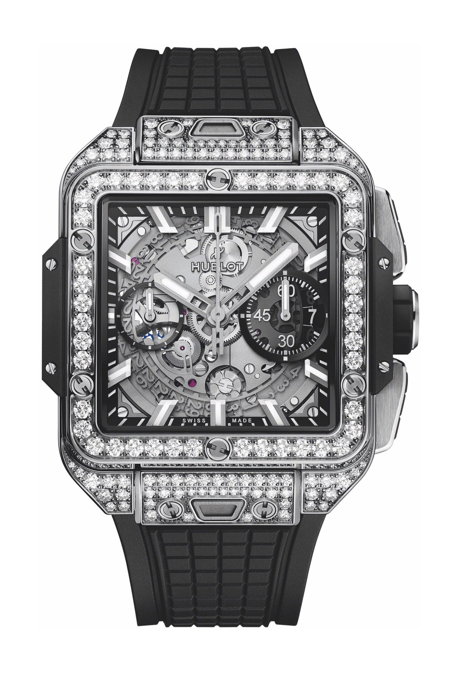 Hublot Square Bang Unico Titanium Pavé luxury timepiece - detailed view
