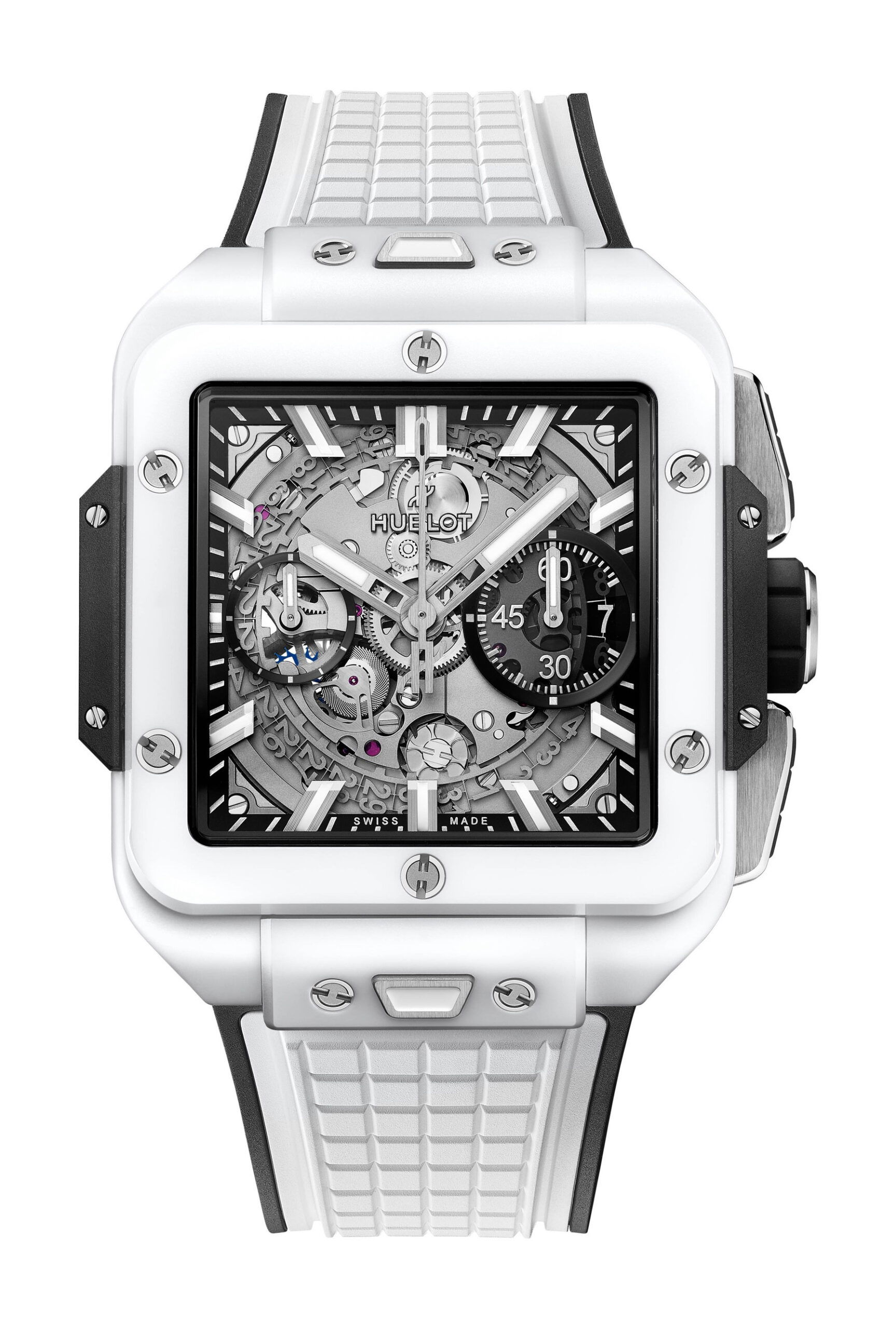 Hublot Square Bang Unico White Ceramic luxury timepiece - detailed view