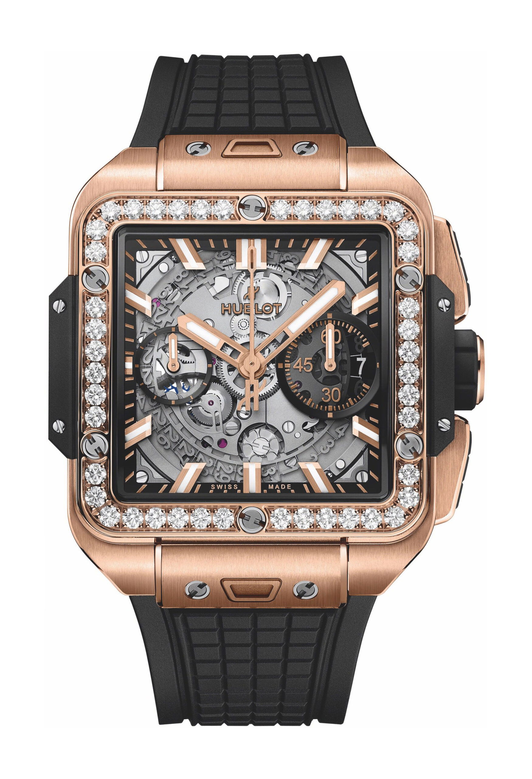 Hublot Square Bang Unico King Gold Diamonds luxury timepiece - detailed view