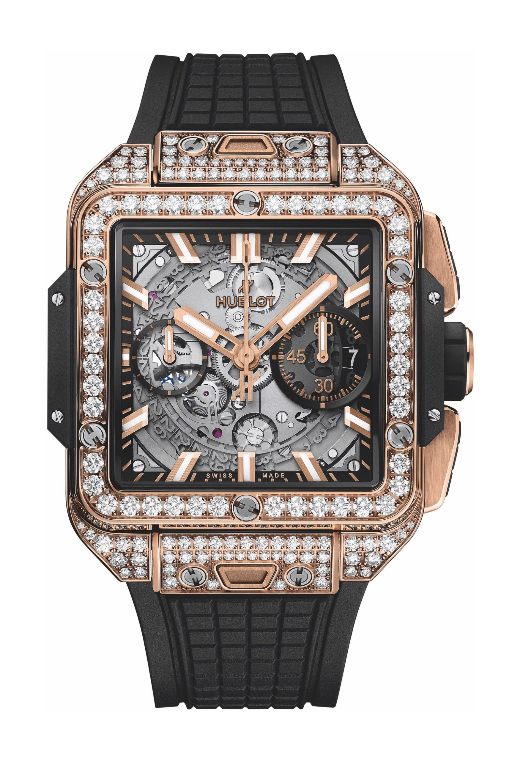 Hublot Square Bang Unico King Gold Pavé luxury timepiece - detailed view