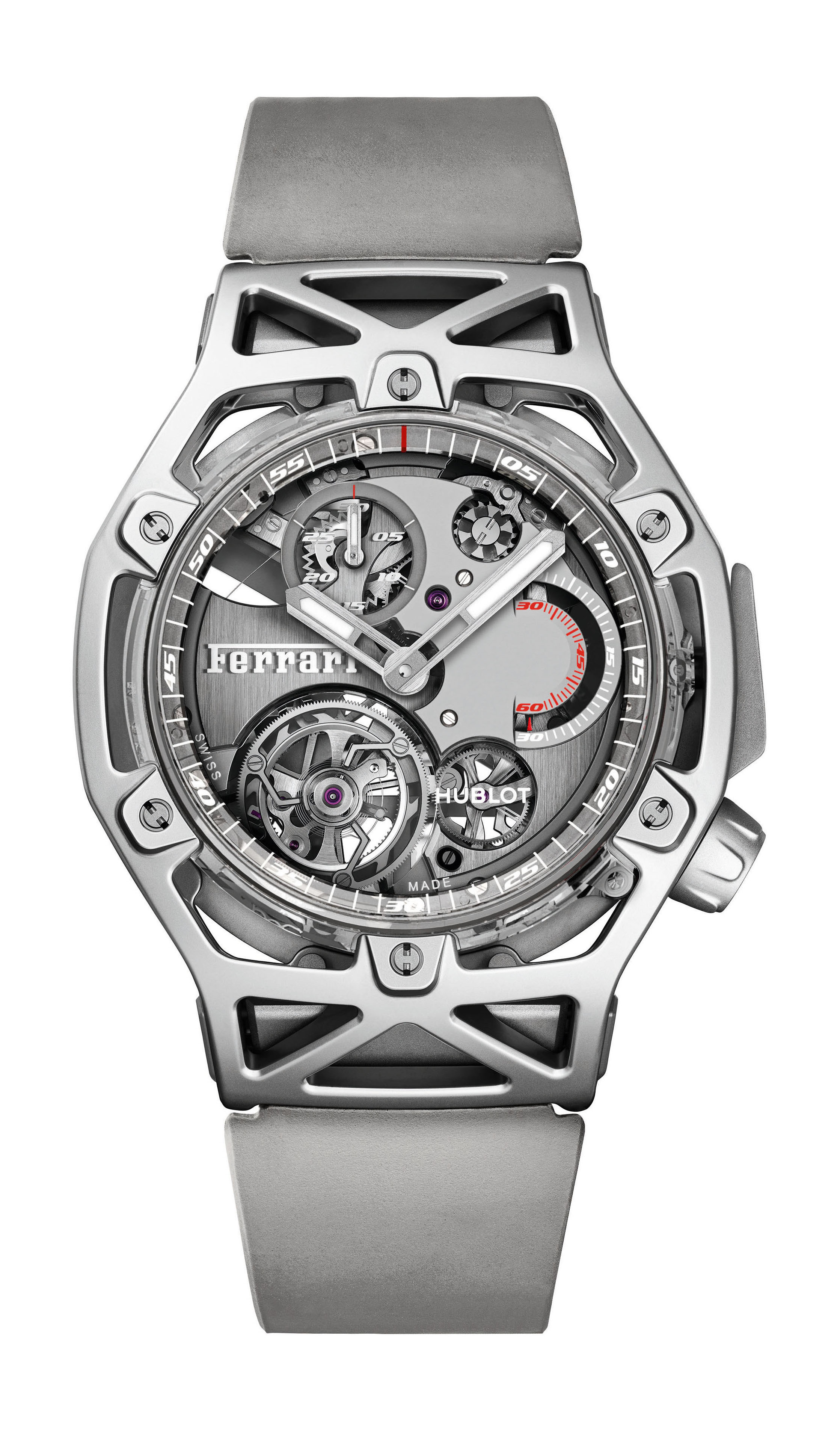 Hublot Techframe Ferrari Tourbillon Chronograph Sapphire White Gold luxury timepiece - detailed view