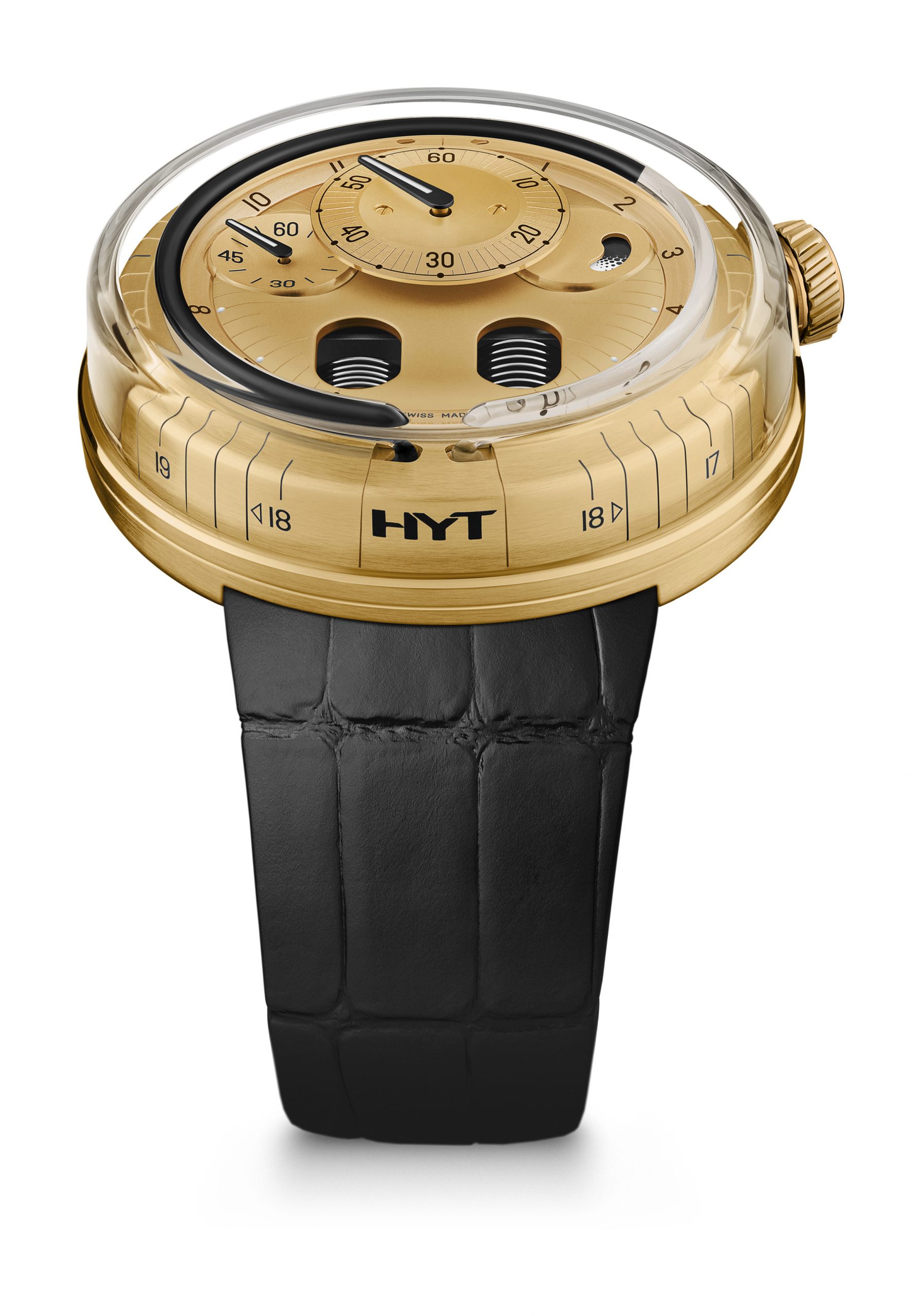 HYT H0 Gold Black Fluid luxury timepiece - detailed view