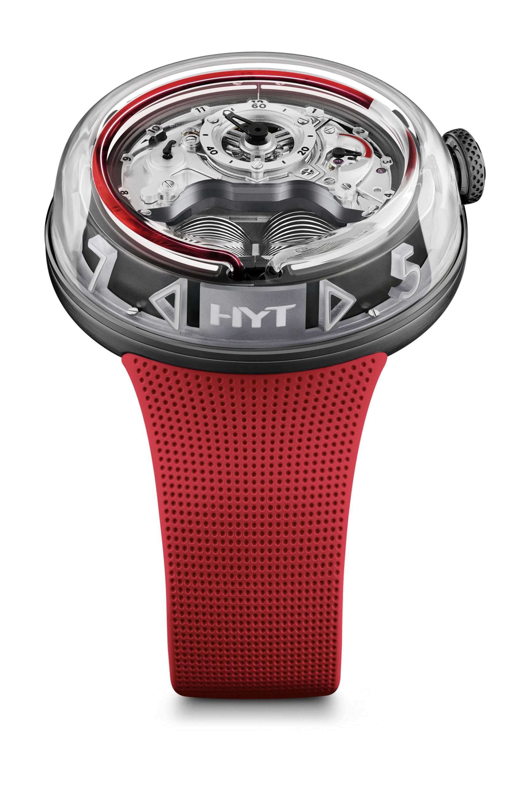HYT H5 Red Fluid luxury timepiece - detailed view