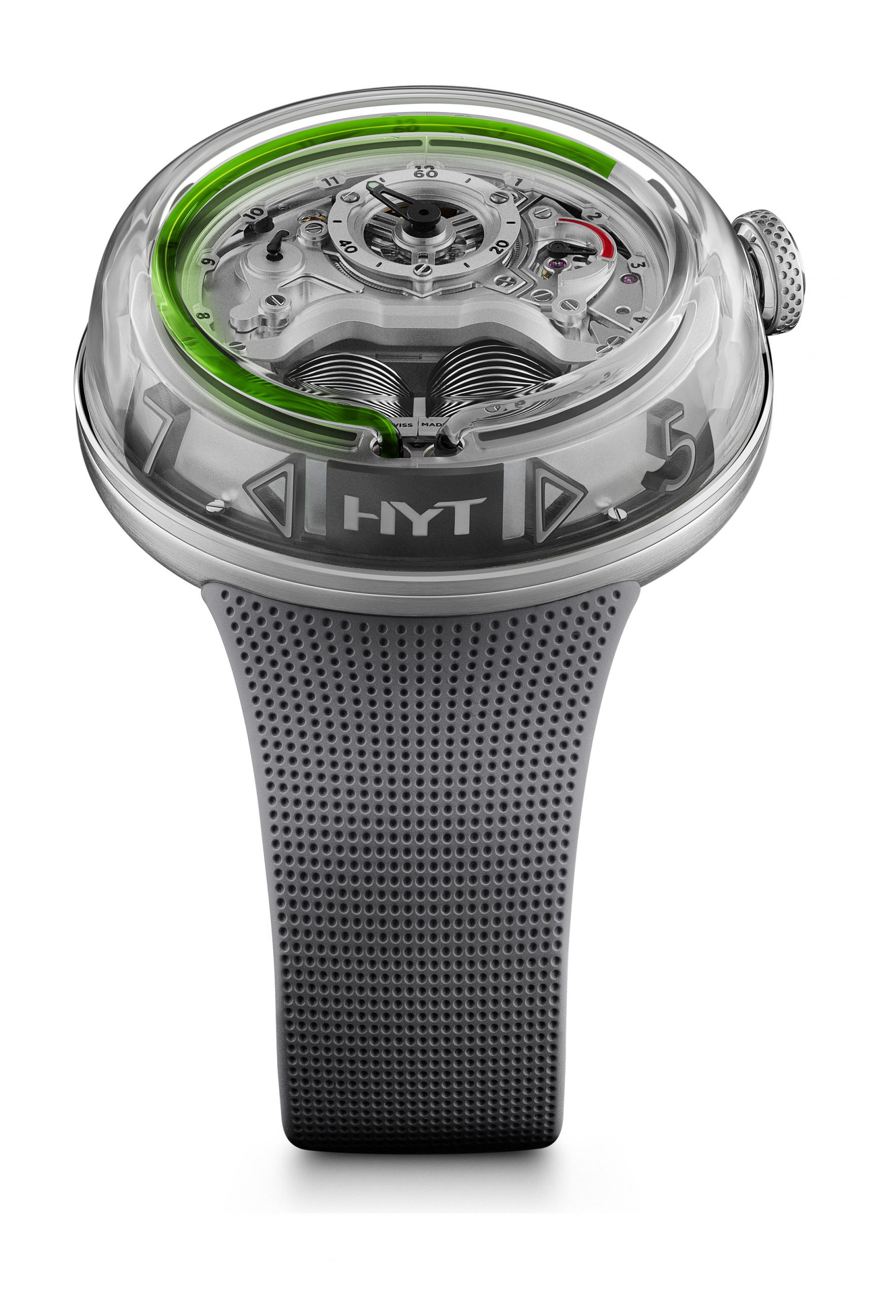 HYT H5 Green Fluid luxury timepiece - detailed view