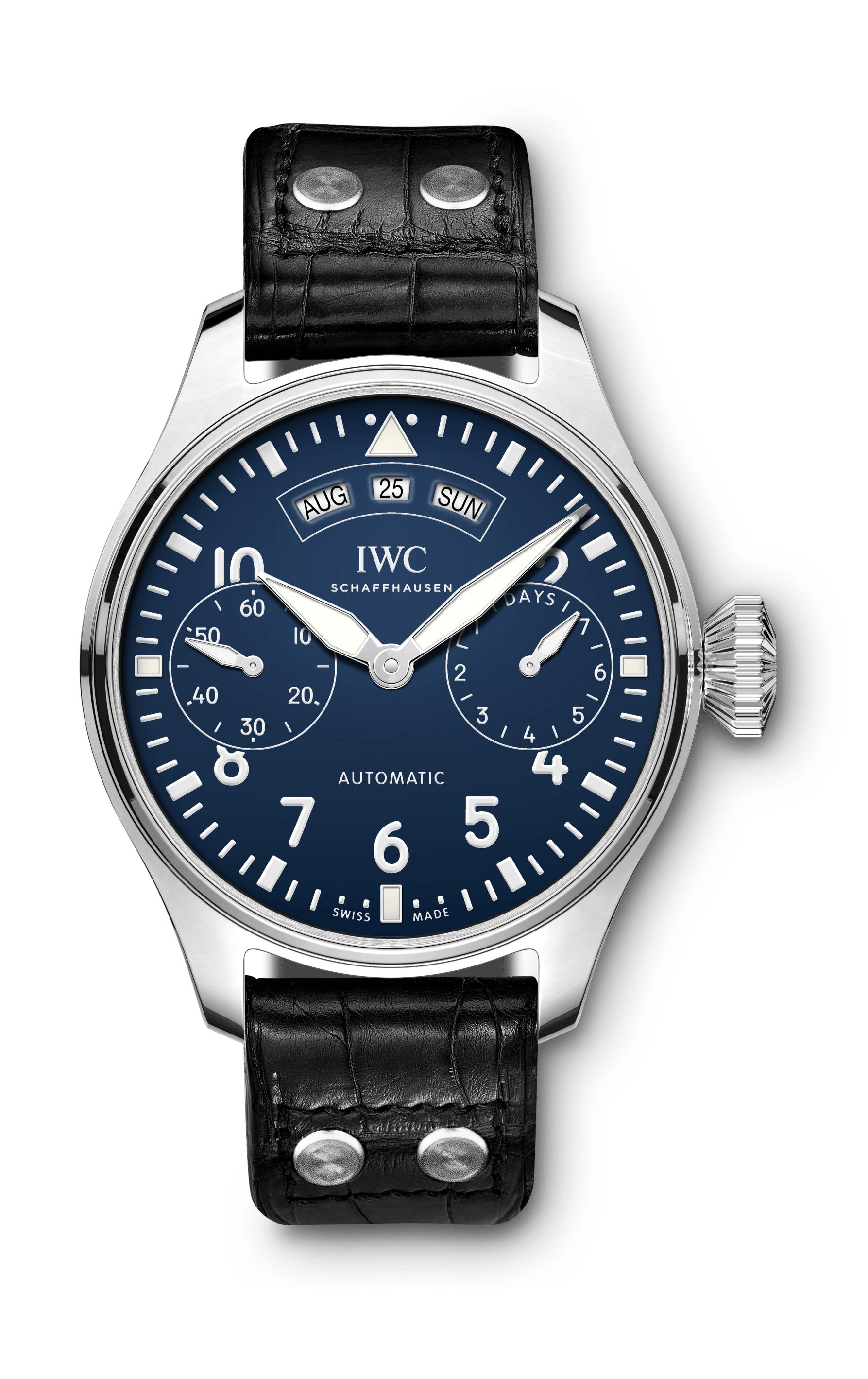 IWC Schaffhausen Big Pilot’s Watch Annual Calendar Edition “150 Years” luxury timepiece - detailed view