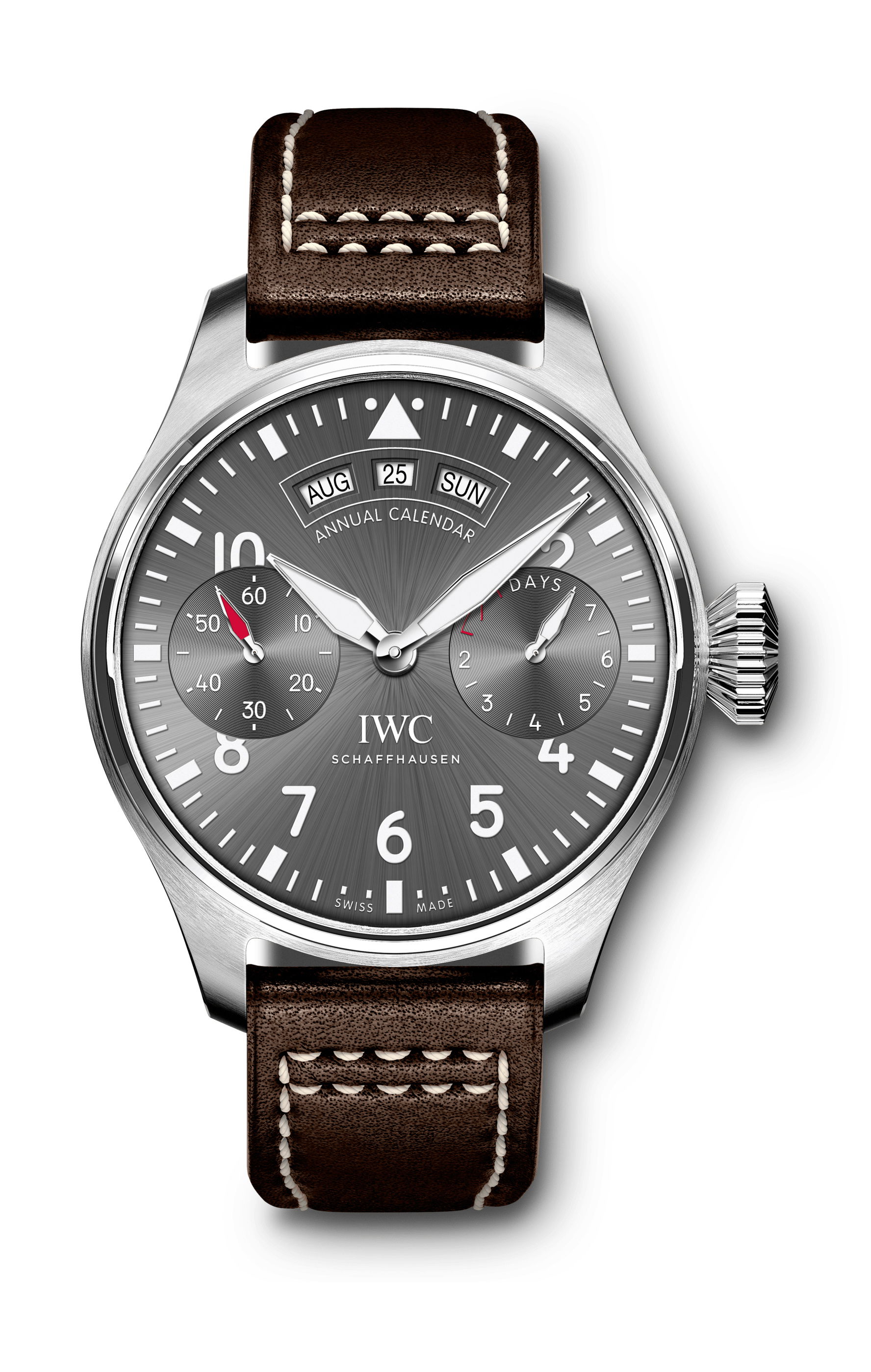 IWC Schaffhausen Big Pilot’s Watch Annual Calendar Spitfire luxury timepiece - detailed view
